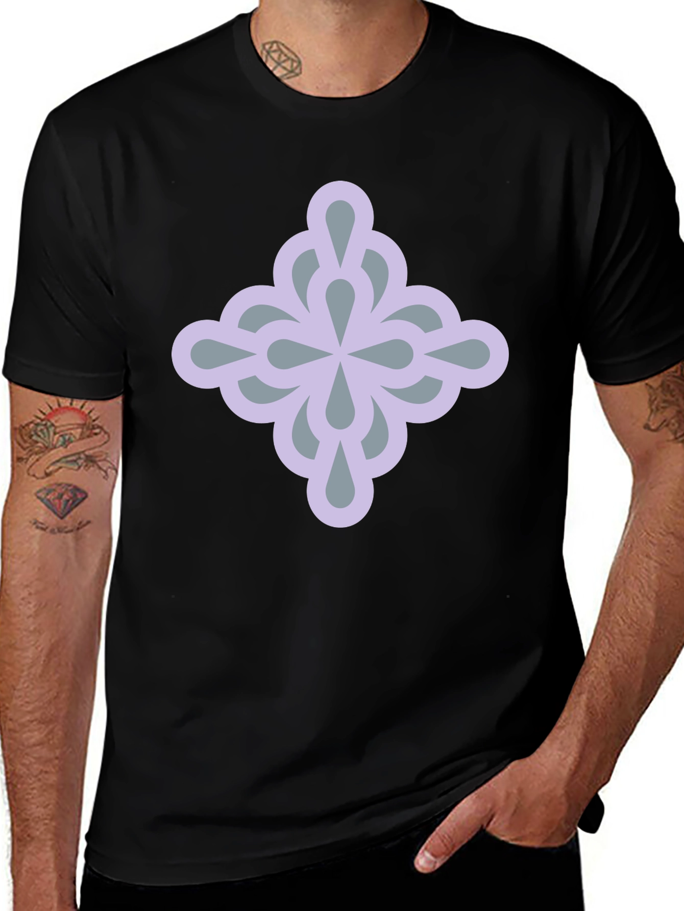 Stylish Black Tee with Geometric Flower Design