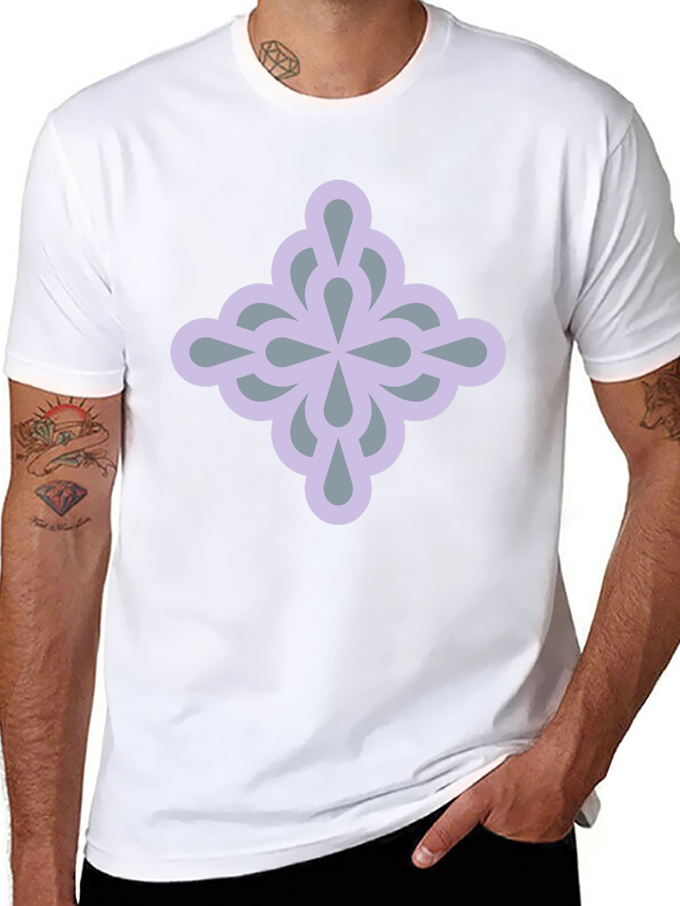 Stylish Black Tee with Geometric Flower Design