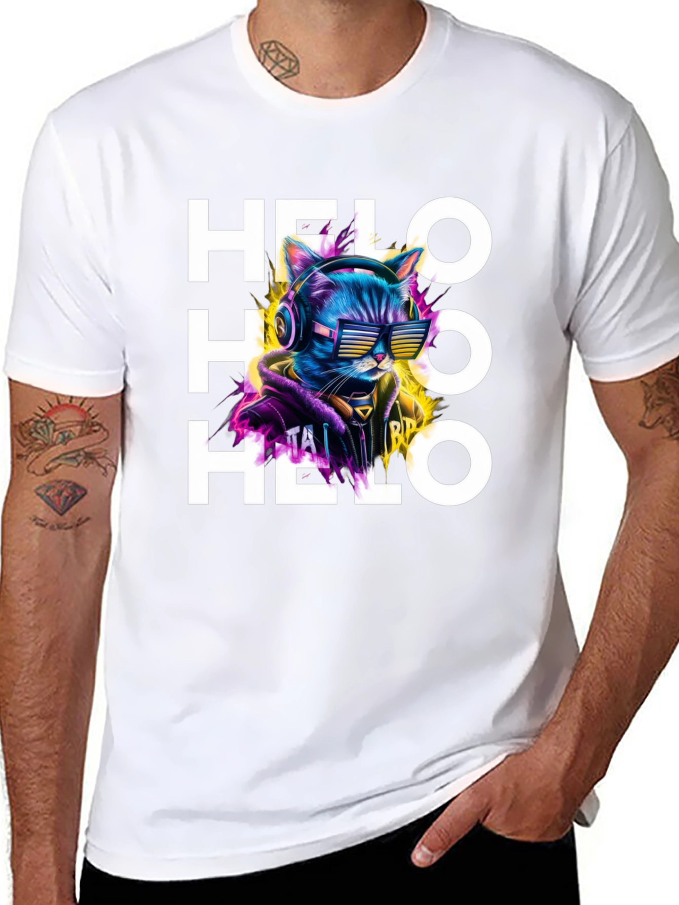 Cool Cat Helo Graphic Print Black T-Shirt