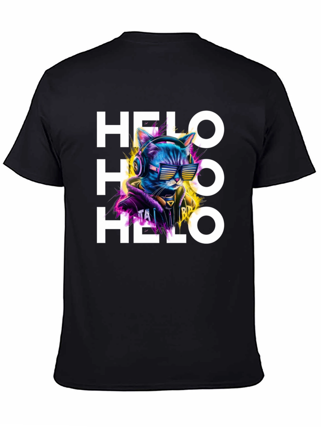 Cool Cat Helo Graphic Print Black T-Shirt