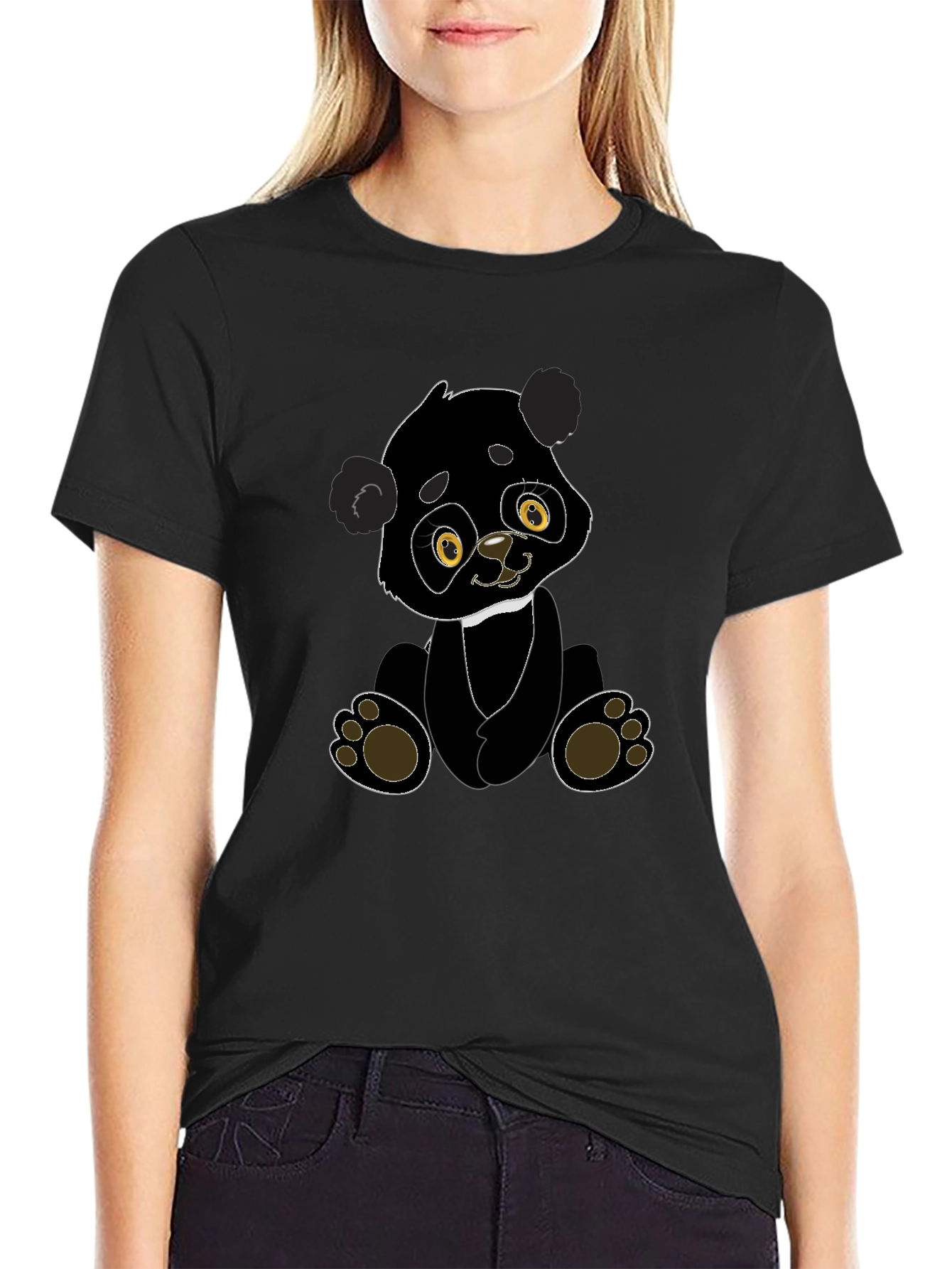 Cute Panda Bear Graphic T-Shirt - Black