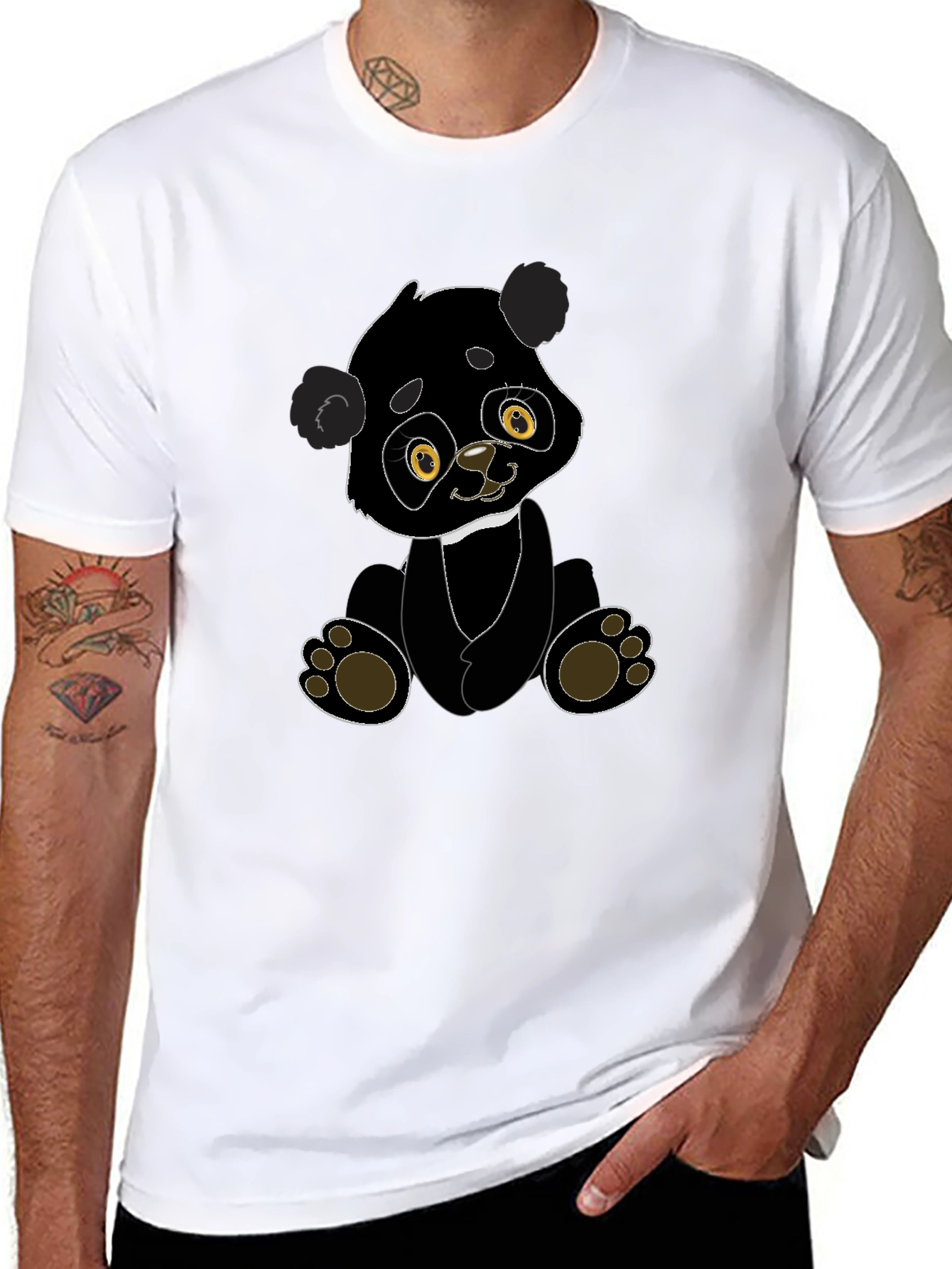 Cute Panda Bear Graphic T-Shirt - Black