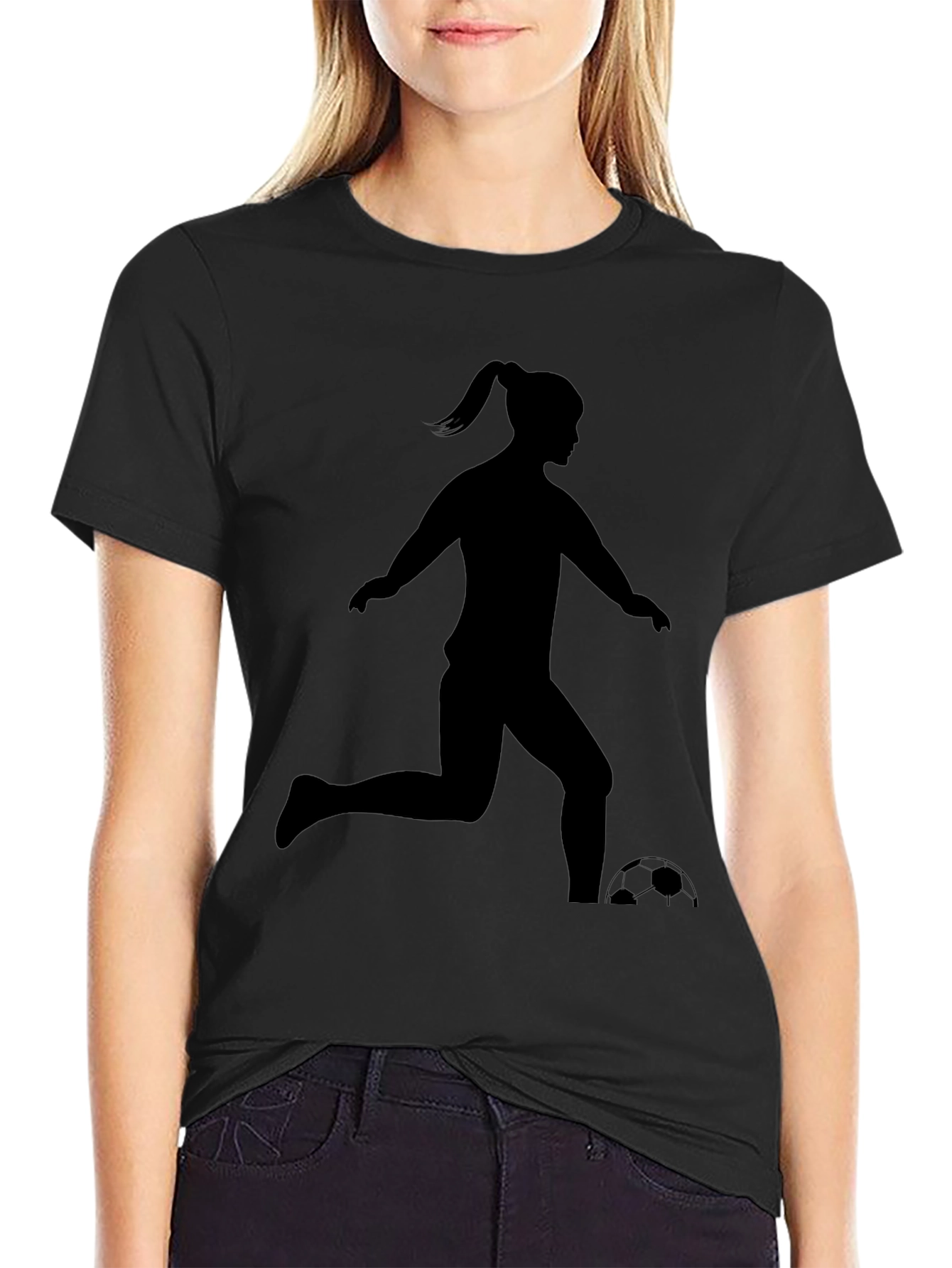 Soccer Girl Silhouette T-Shirt - Black