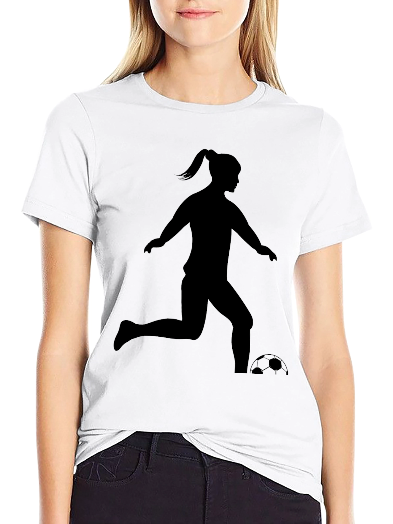 Soccer Girl Silhouette T-Shirt - Black