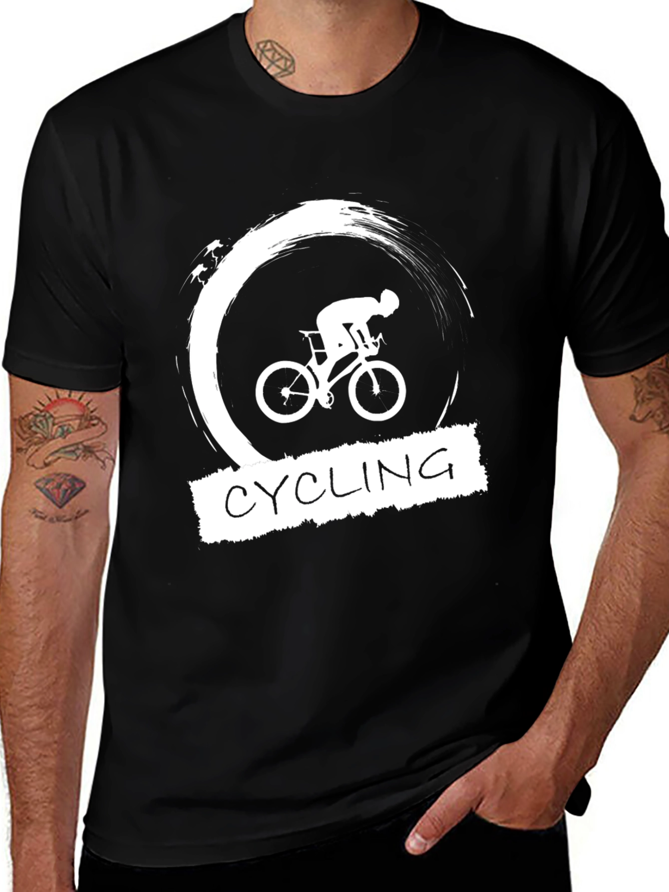 Cycling Graphic Tee - Black Cotton T-Shirt