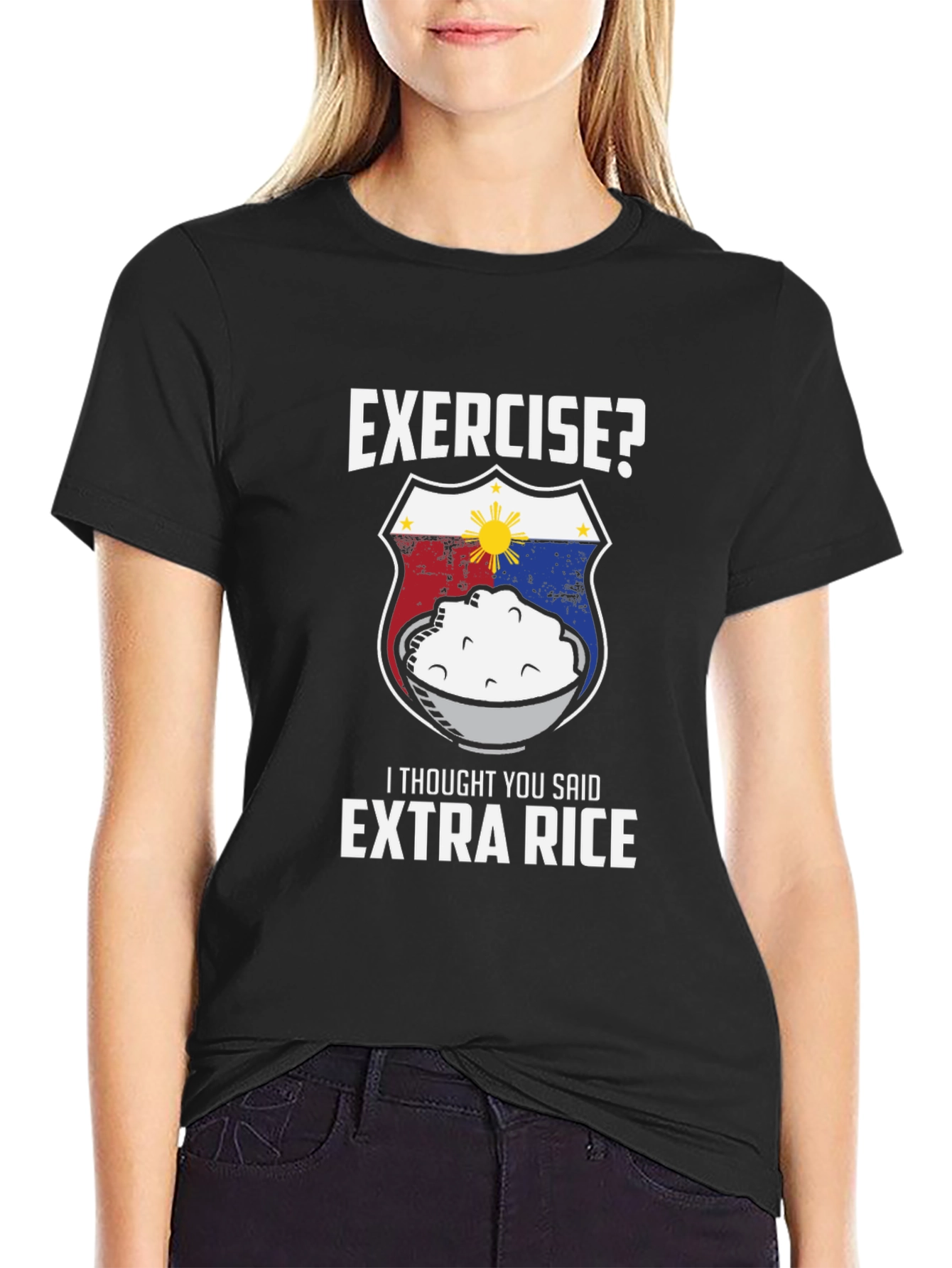Exercise? Extra Rice T-Shirt - Funny Filipino Foodie Tee