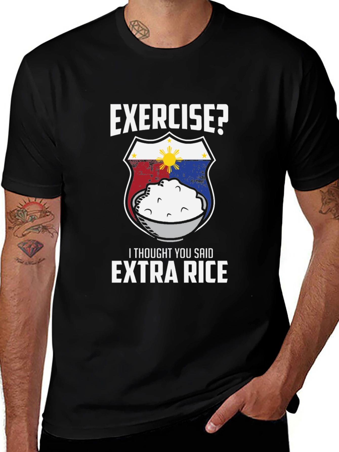 Exercise? Extra Rice T-Shirt - Funny Filipino Foodie Tee