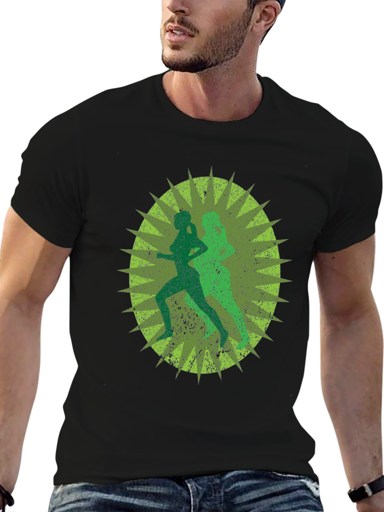 Running Women Graphic Print Black T-Shirt