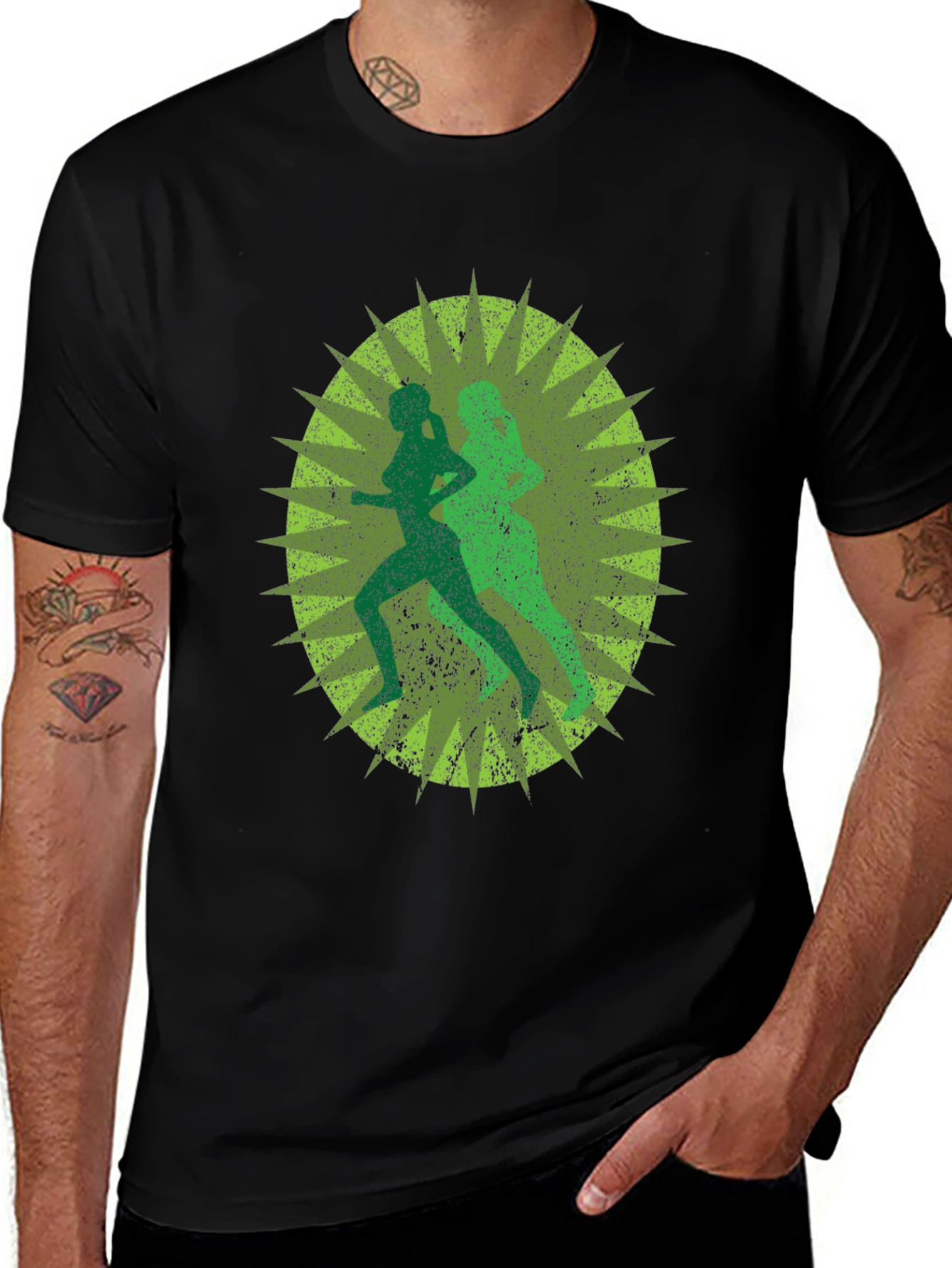 Running Women Graphic Print Black T-Shirt