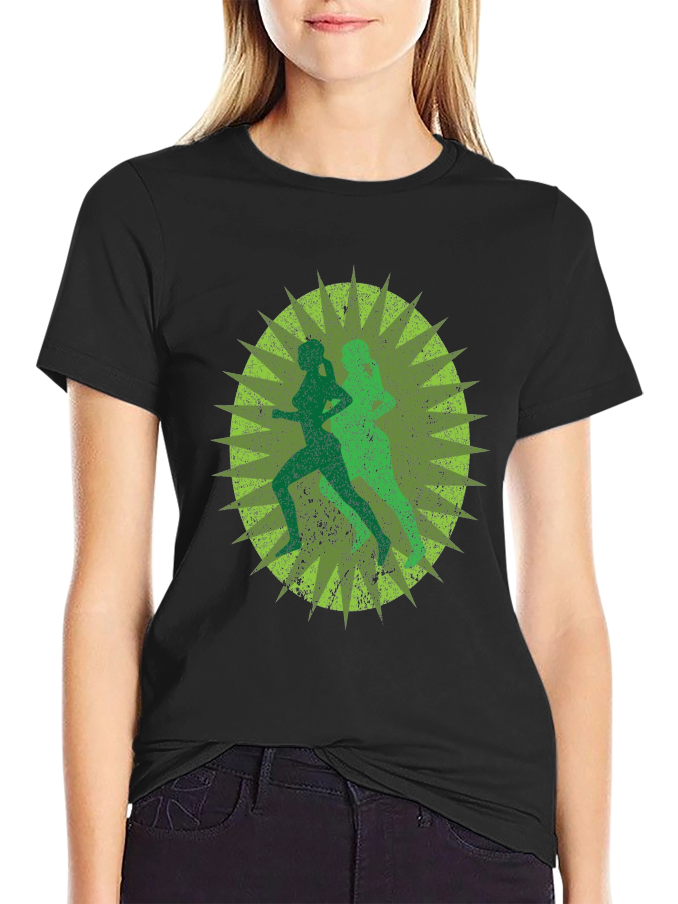 Running Women Graphic Print Black T-Shirt