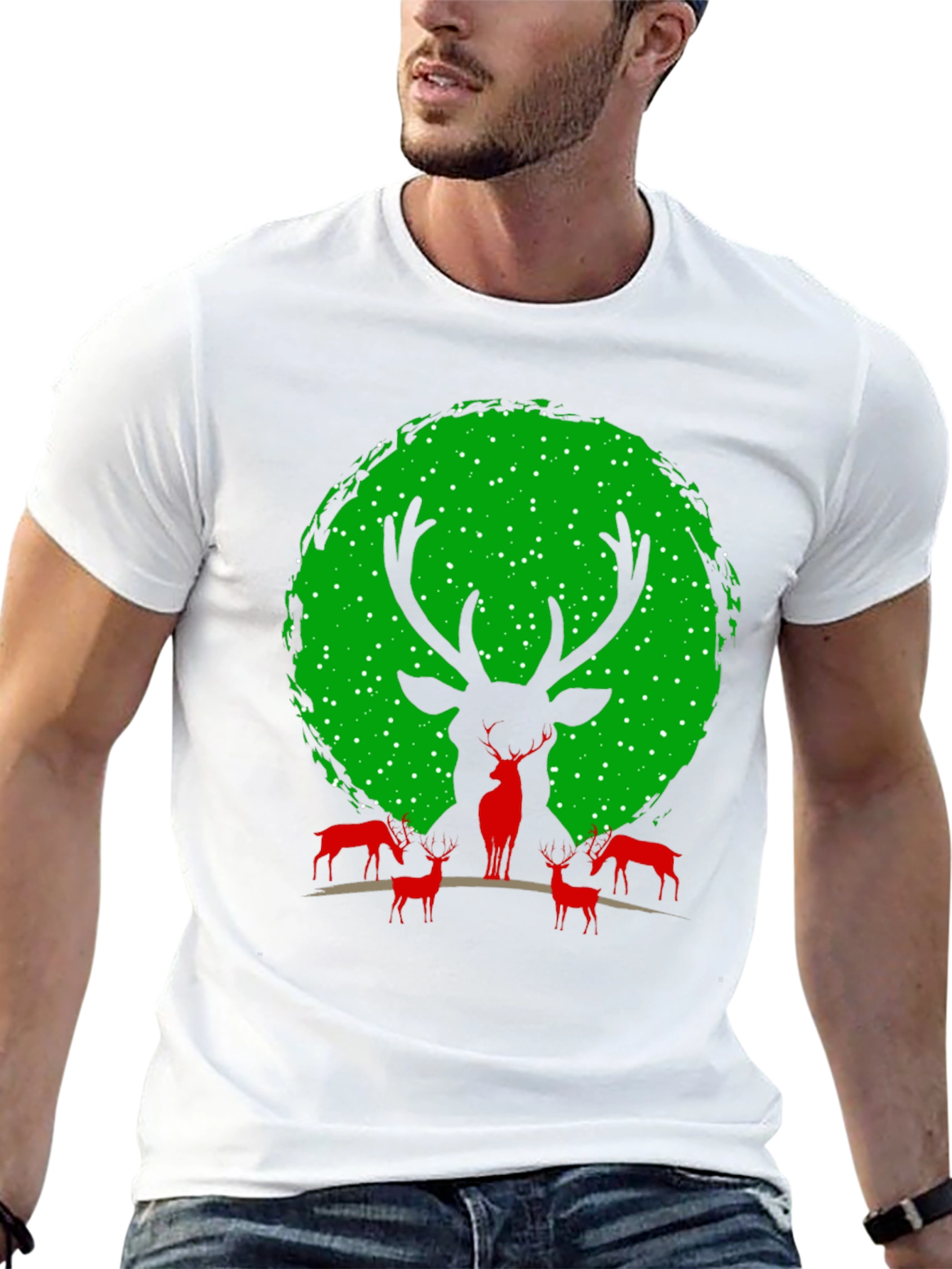 Reindeer Graphic Tee - Festive Christmas Shirt