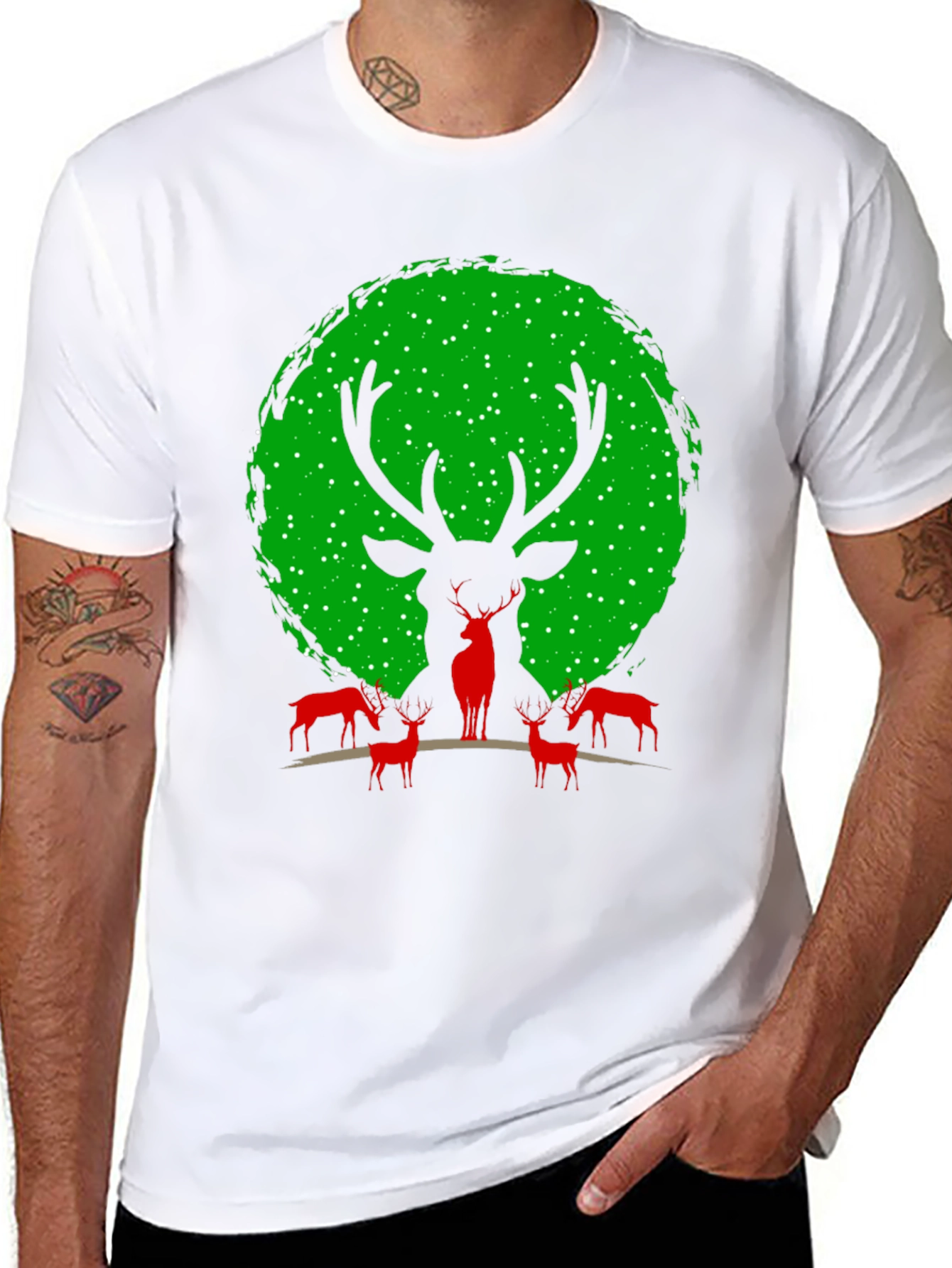 Reindeer Graphic Tee - Festive Christmas Shirt
