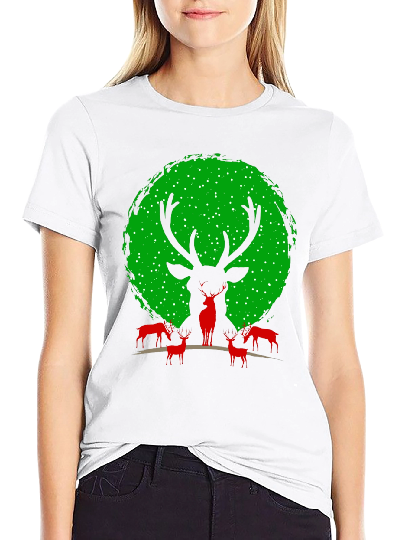 Reindeer Graphic Tee - Festive Christmas Shirt
