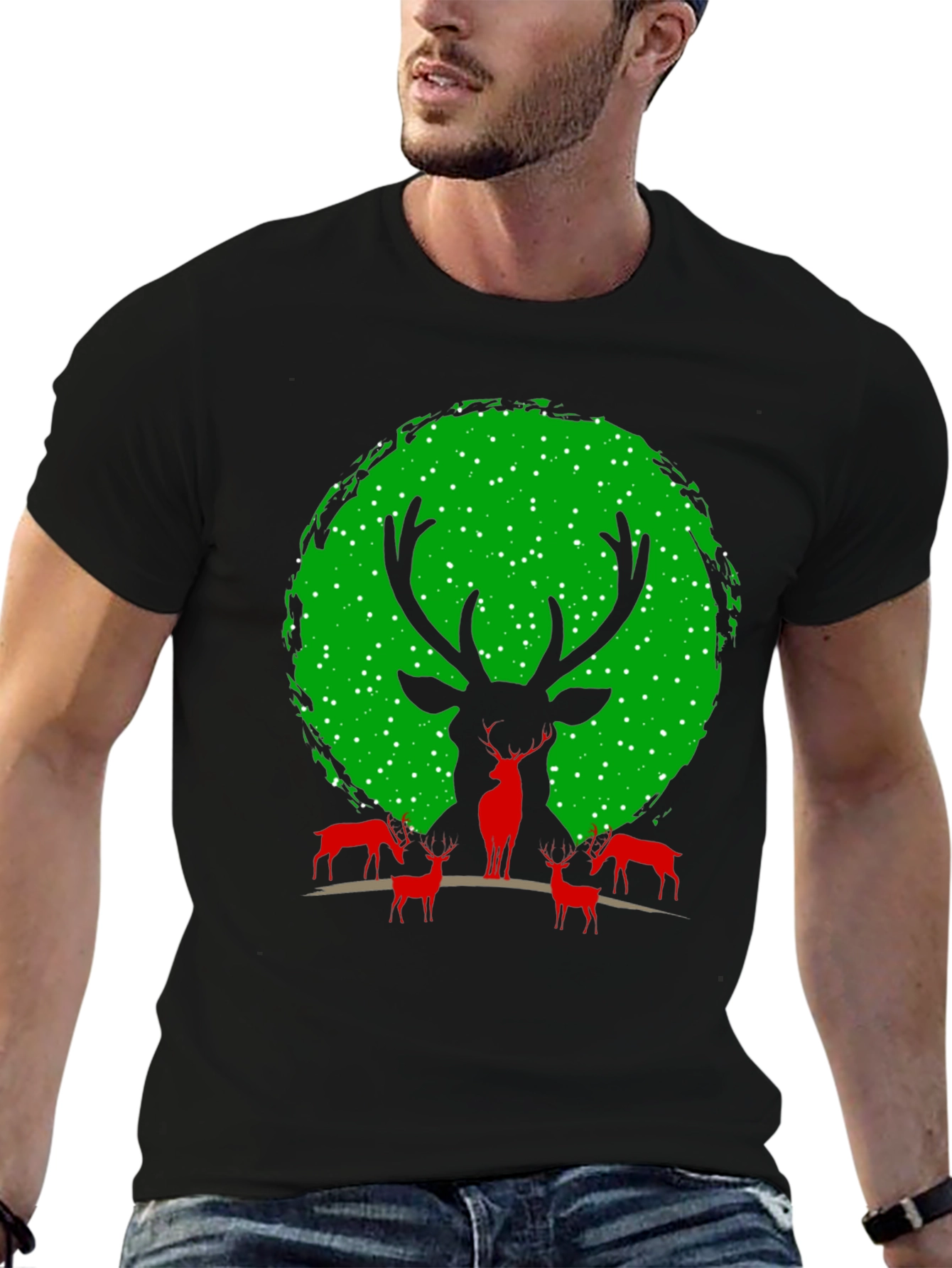 Reindeer Graphic Tee - Festive Christmas Shirt