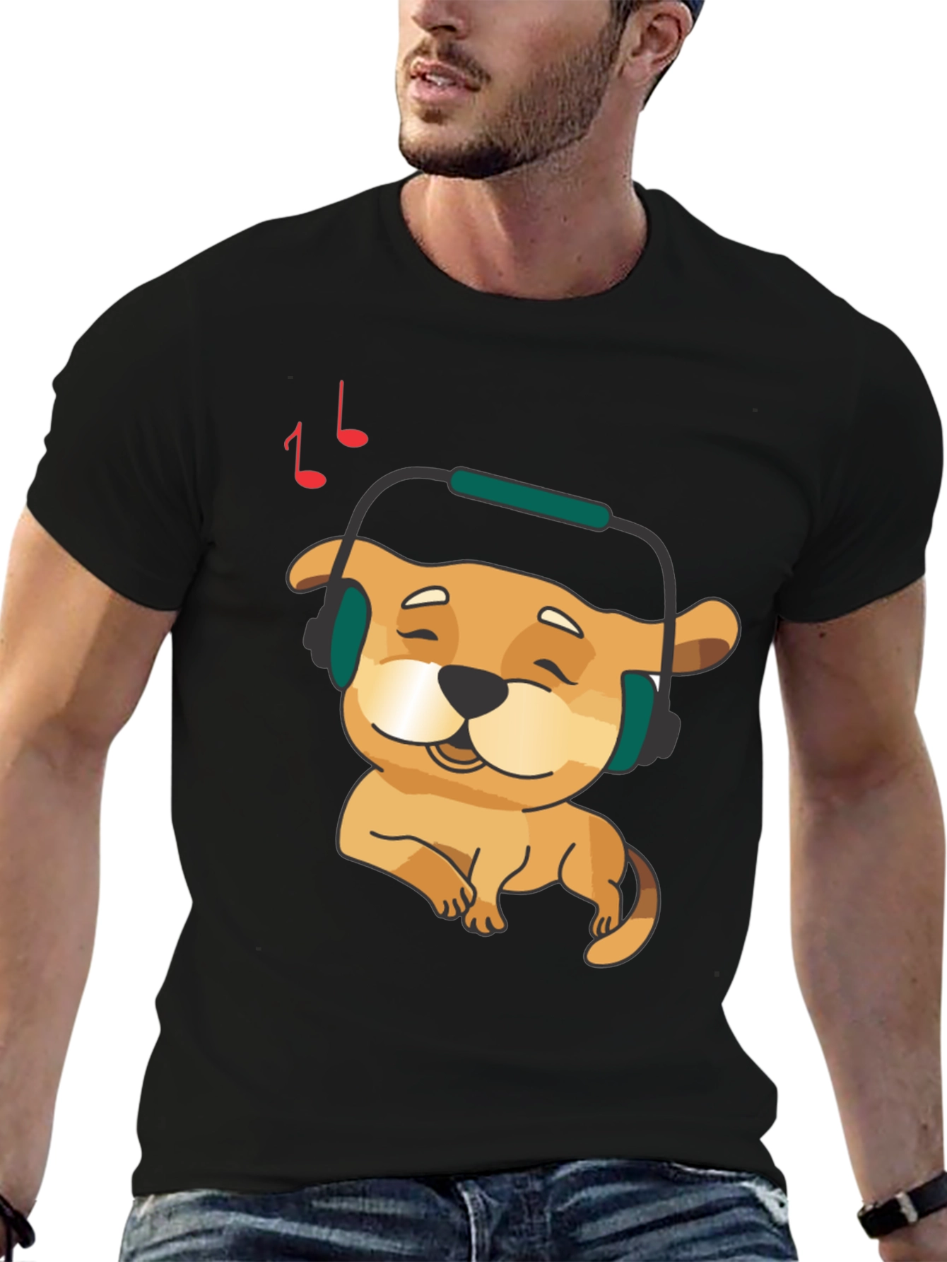 Dog with Headphones Graphic T-Shirt