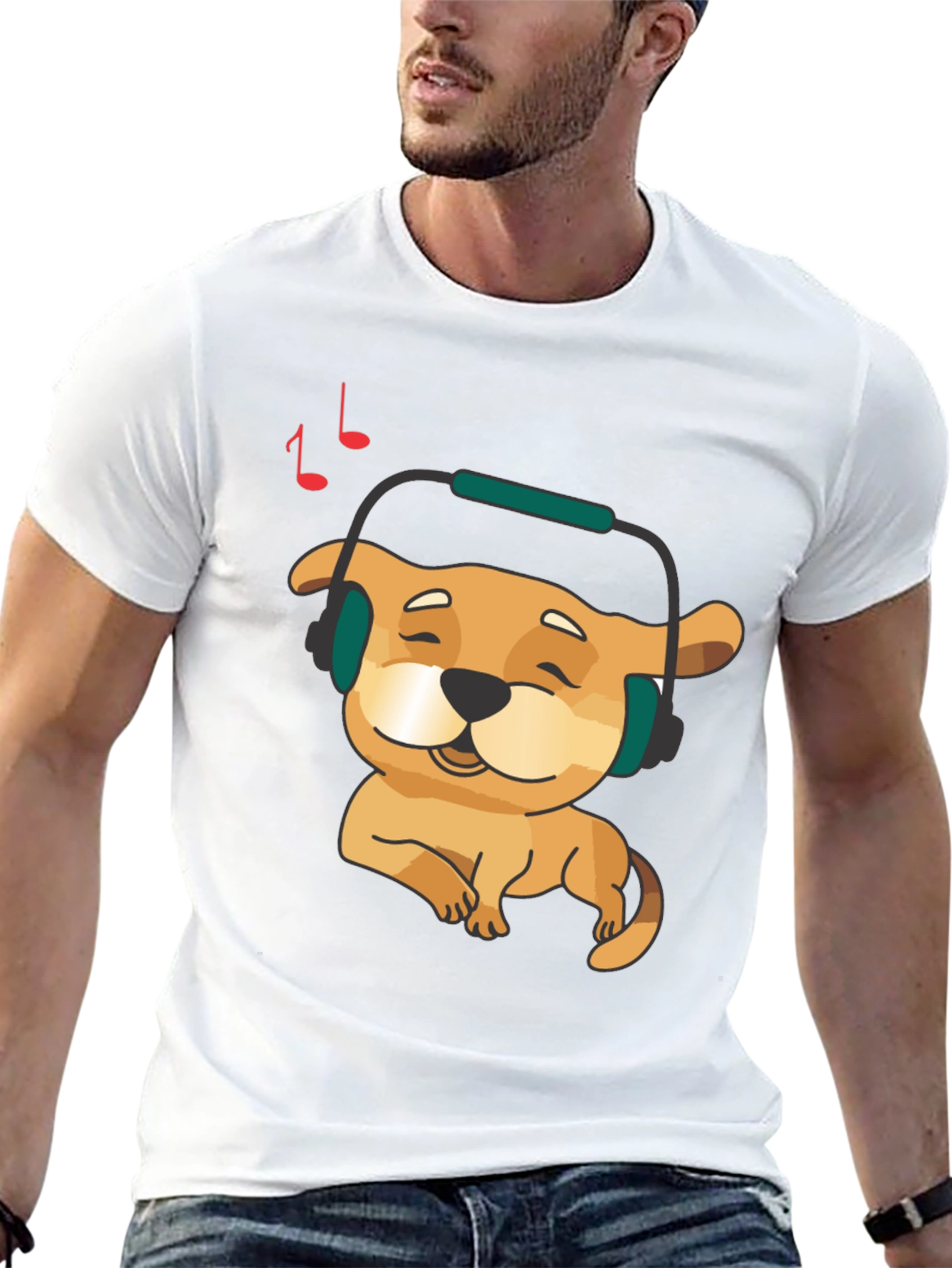Dog with Headphones Graphic T-Shirt