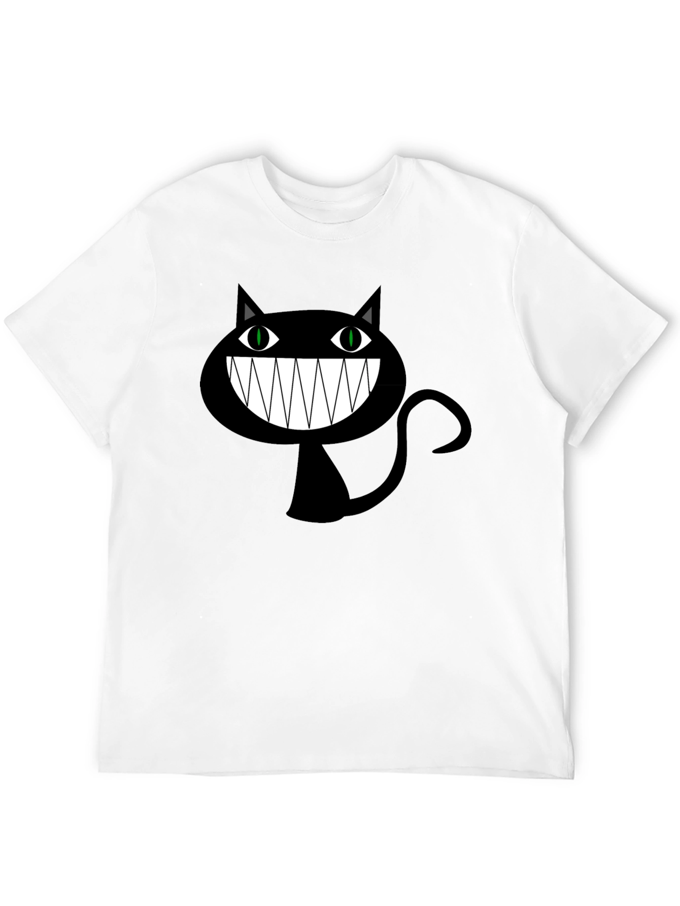 Creepy Cartoon Cat Graphic Tee - Black Cotton