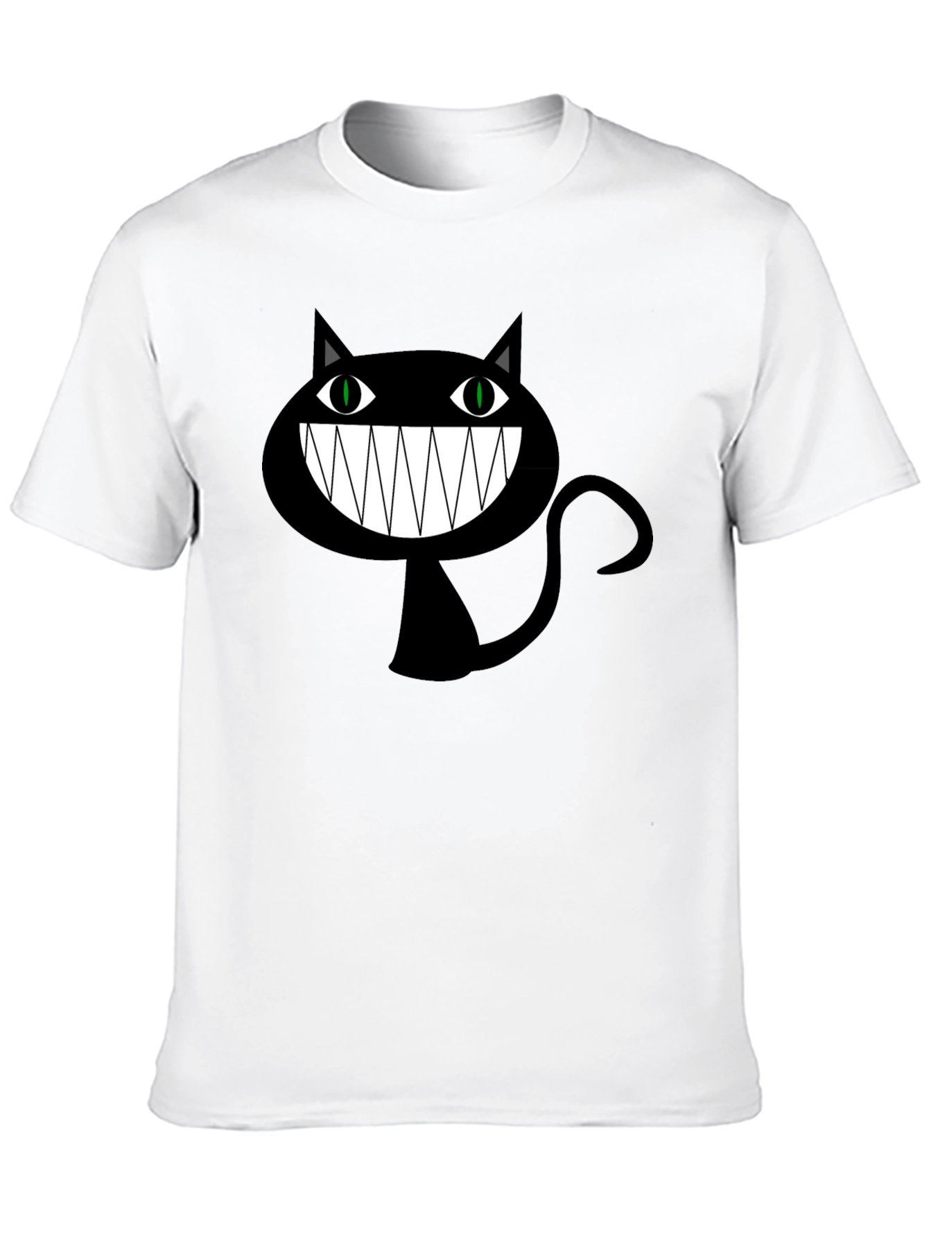 Creepy Cartoon Cat Graphic Tee - Black Cotton