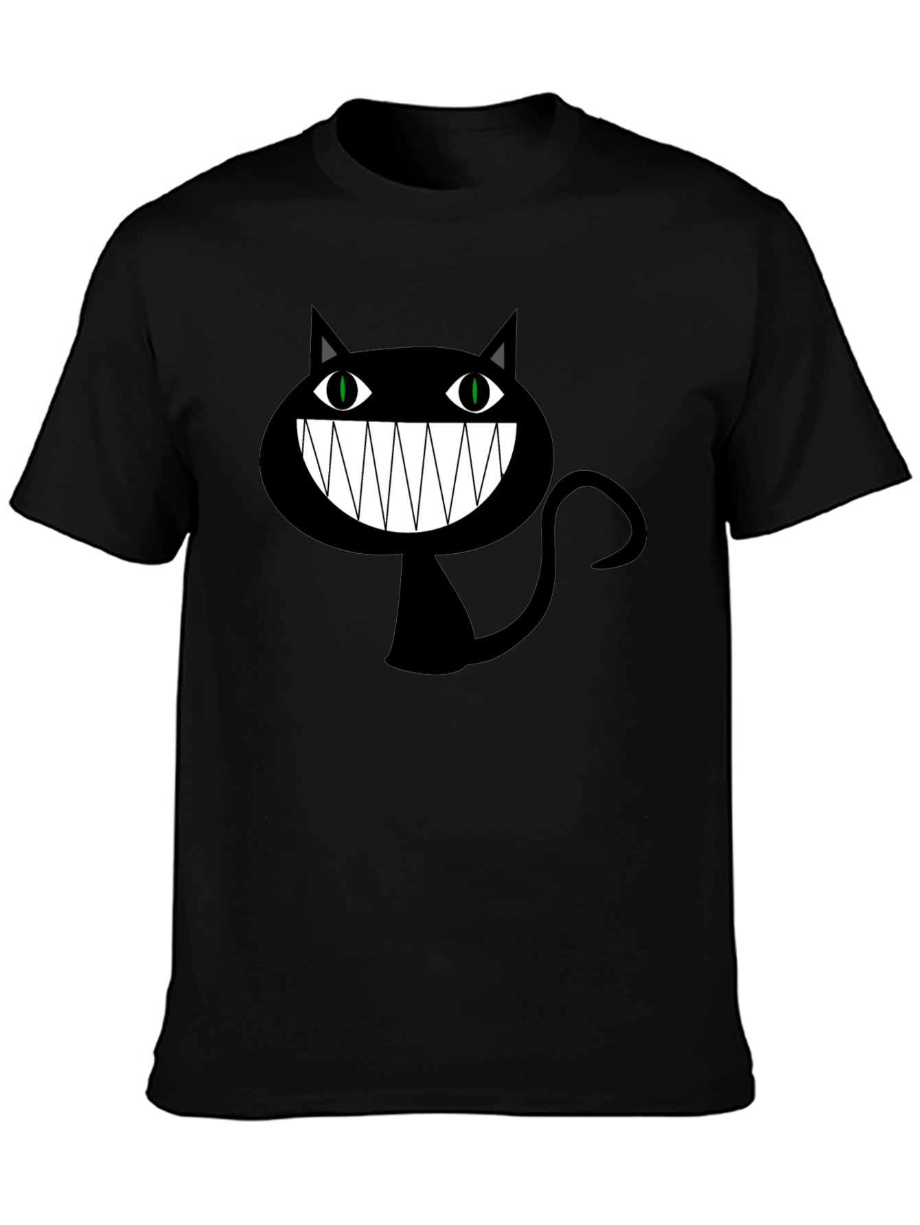 Creepy Cartoon Cat Graphic Tee - Black Cotton