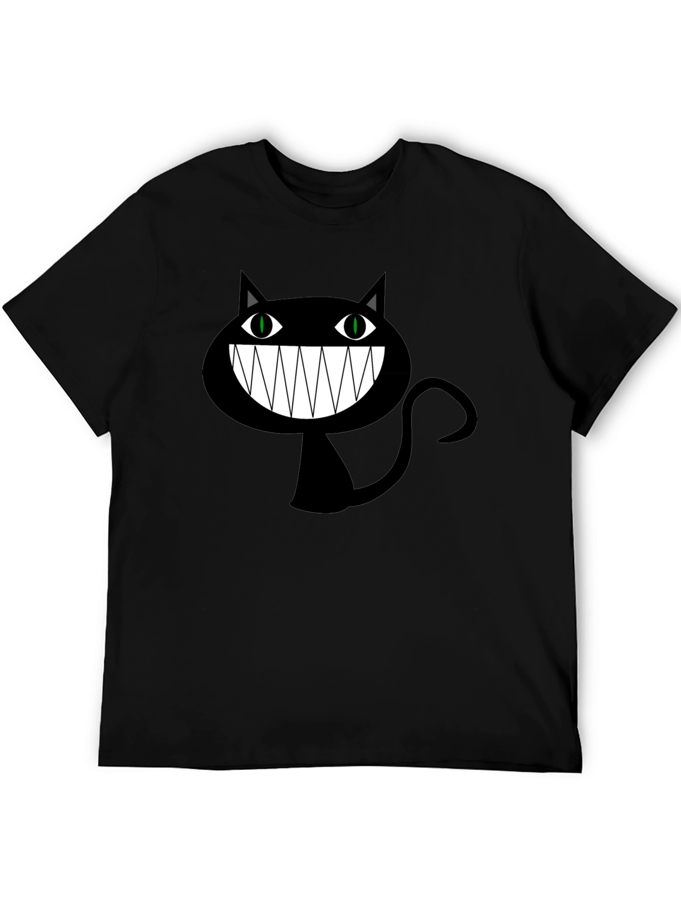 Creepy Cartoon Cat Graphic Tee - Black Cotton