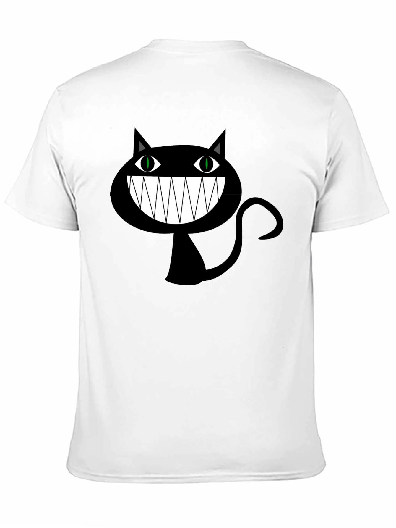 Creepy Cartoon Cat Graphic Tee - Black Cotton