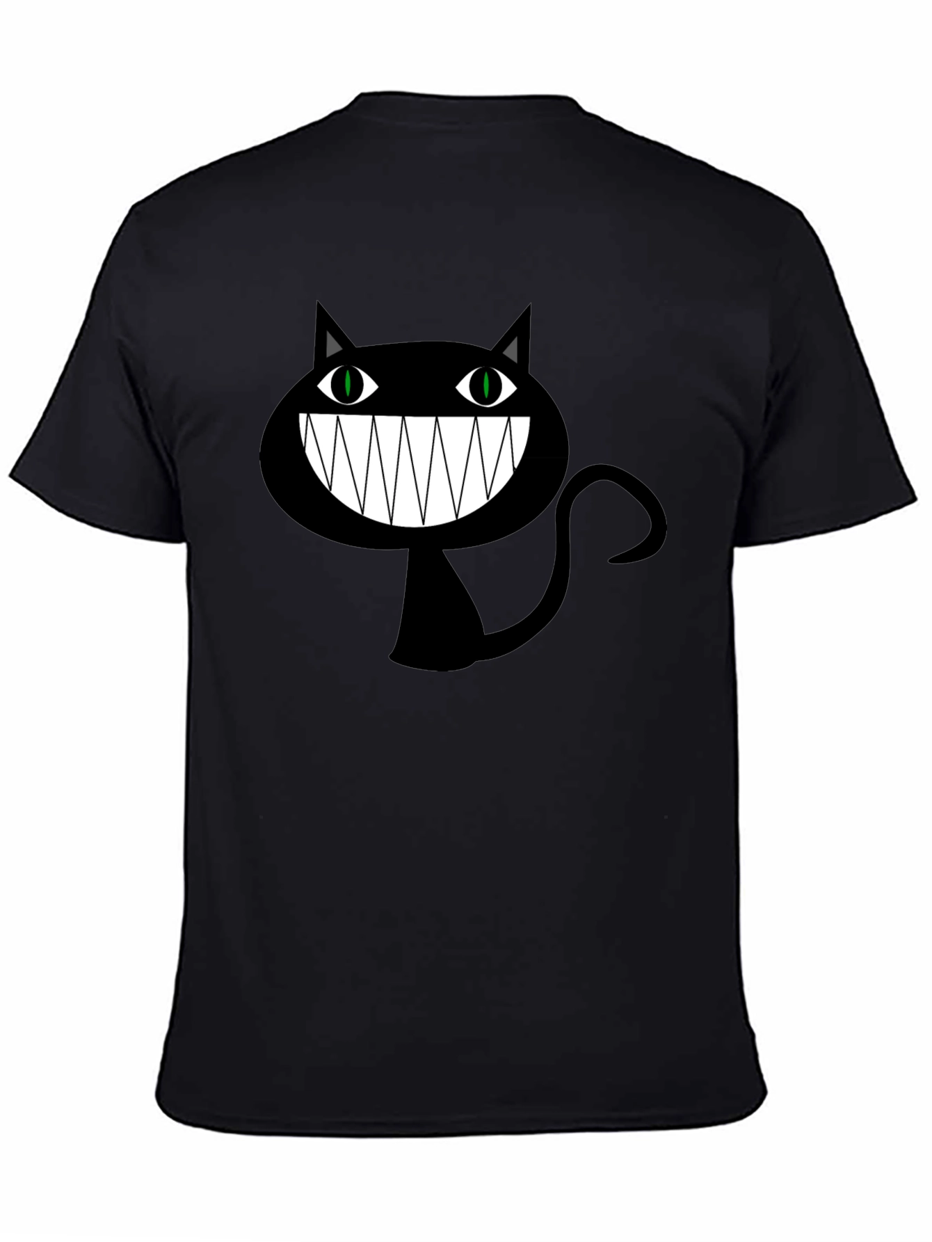 Creepy Cartoon Cat Graphic Tee - Black Cotton