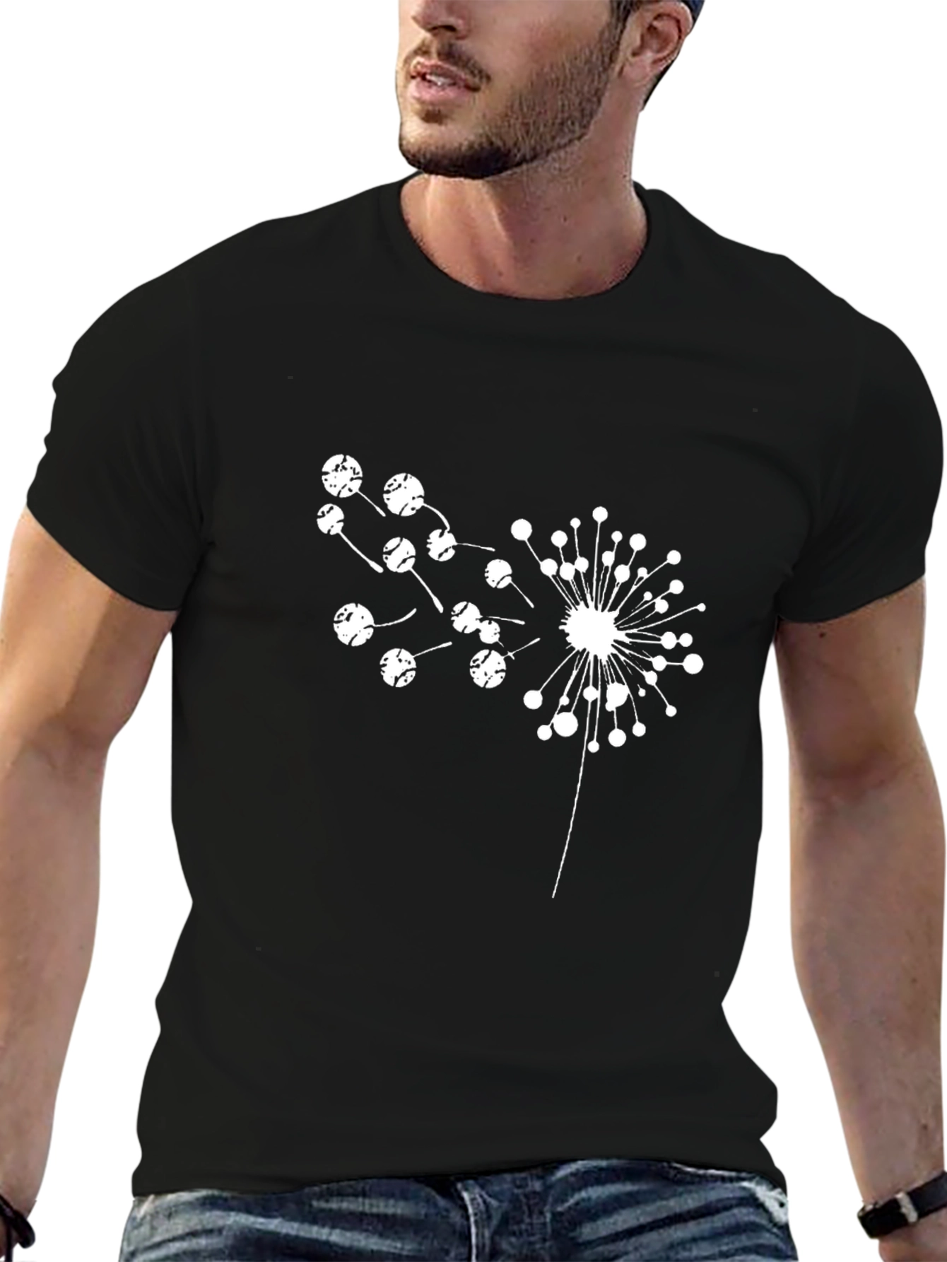 Dandelion Graphic Tee - Black Cotton Casual T-Shirt