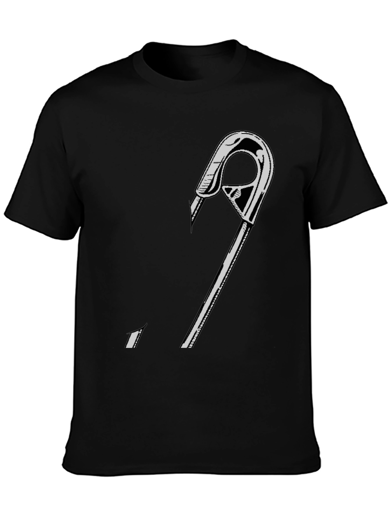 Edgy Safety Pin Graphic T-Shirt - Black Cotton Tee