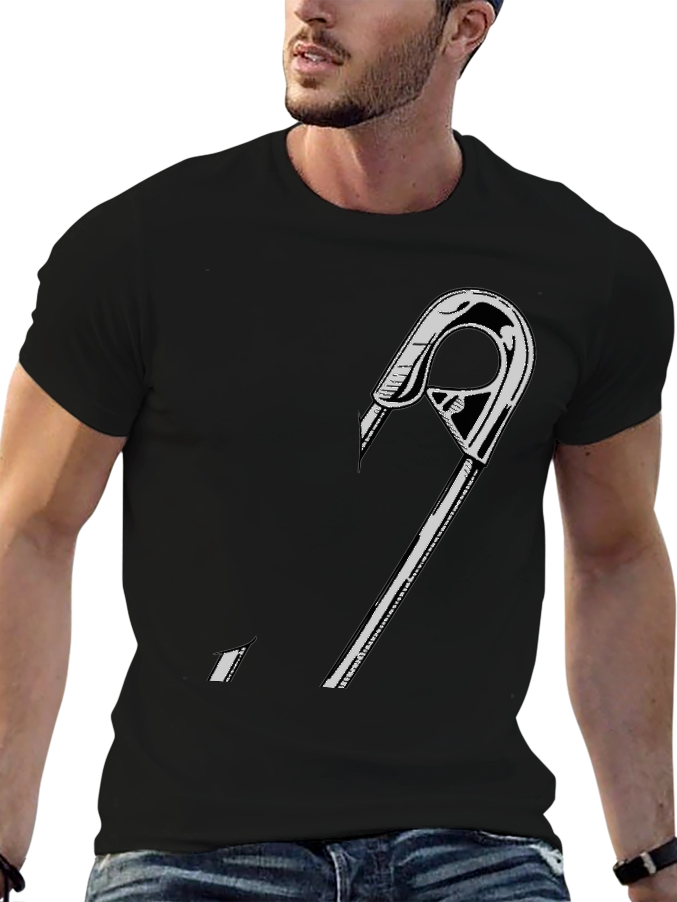 Edgy Safety Pin Graphic T-Shirt - Black Cotton Tee