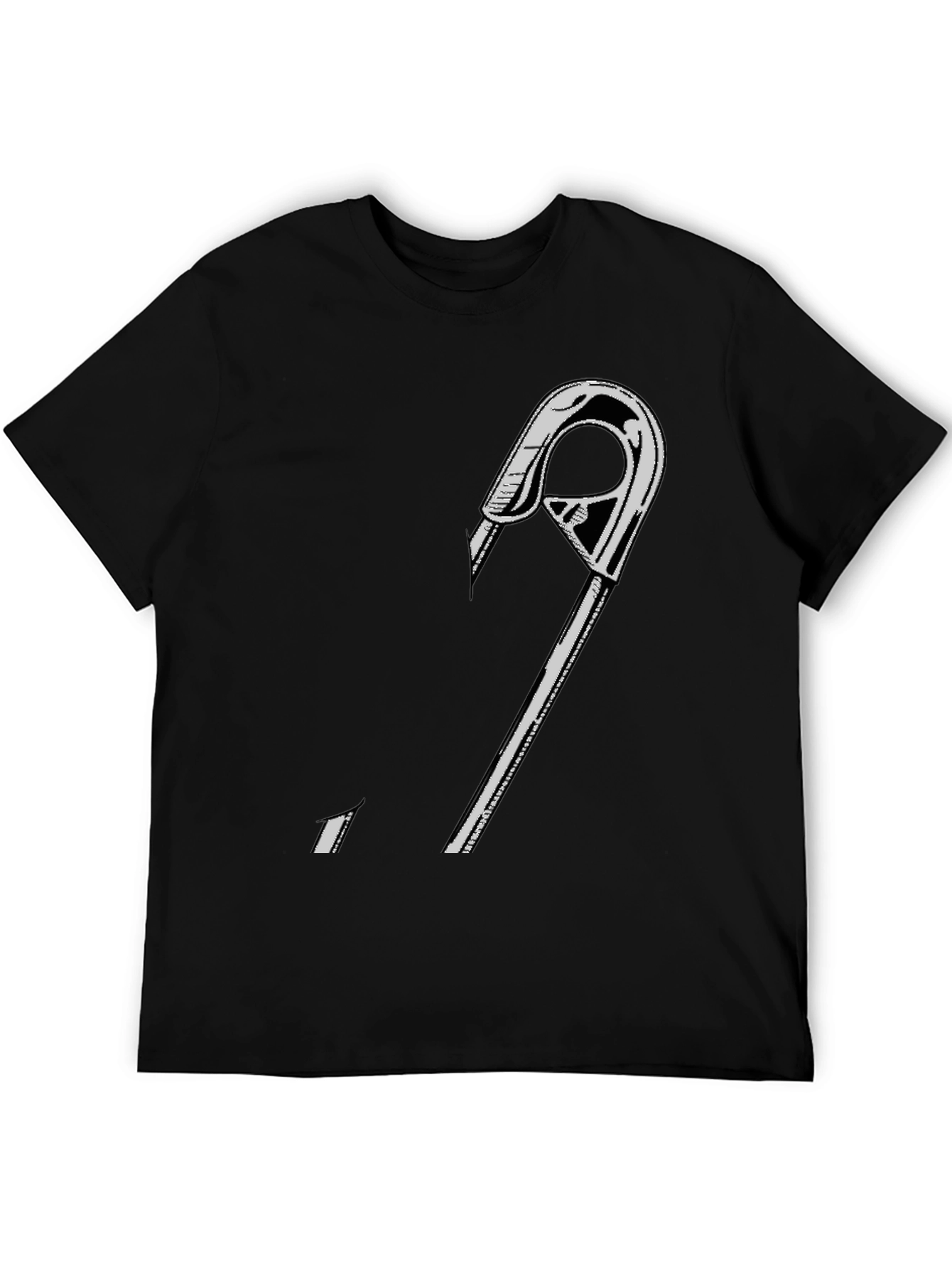 Edgy Safety Pin Graphic T-Shirt - Black Cotton Tee