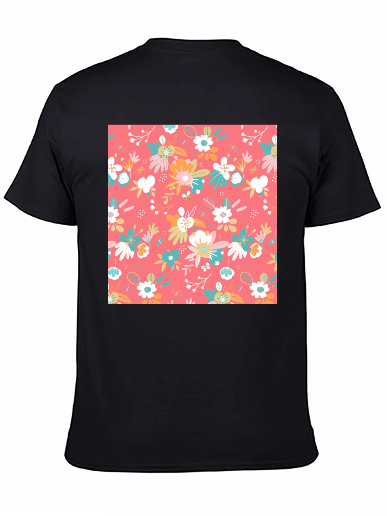 Floral Print Black T-Shirt for Men