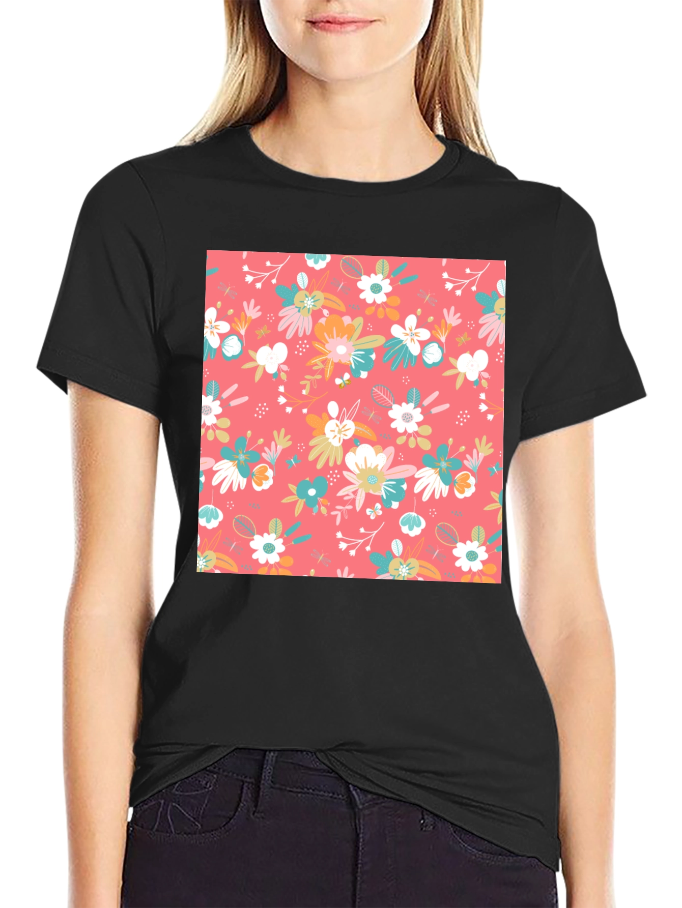 Floral Print Black T-Shirt for Men