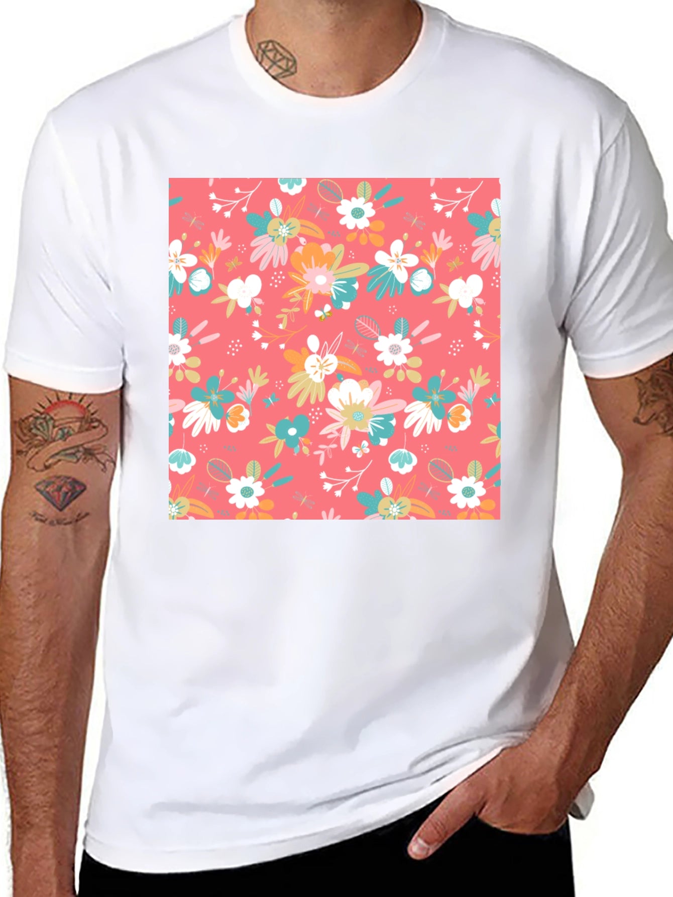 Floral Print Black T-Shirt for Men