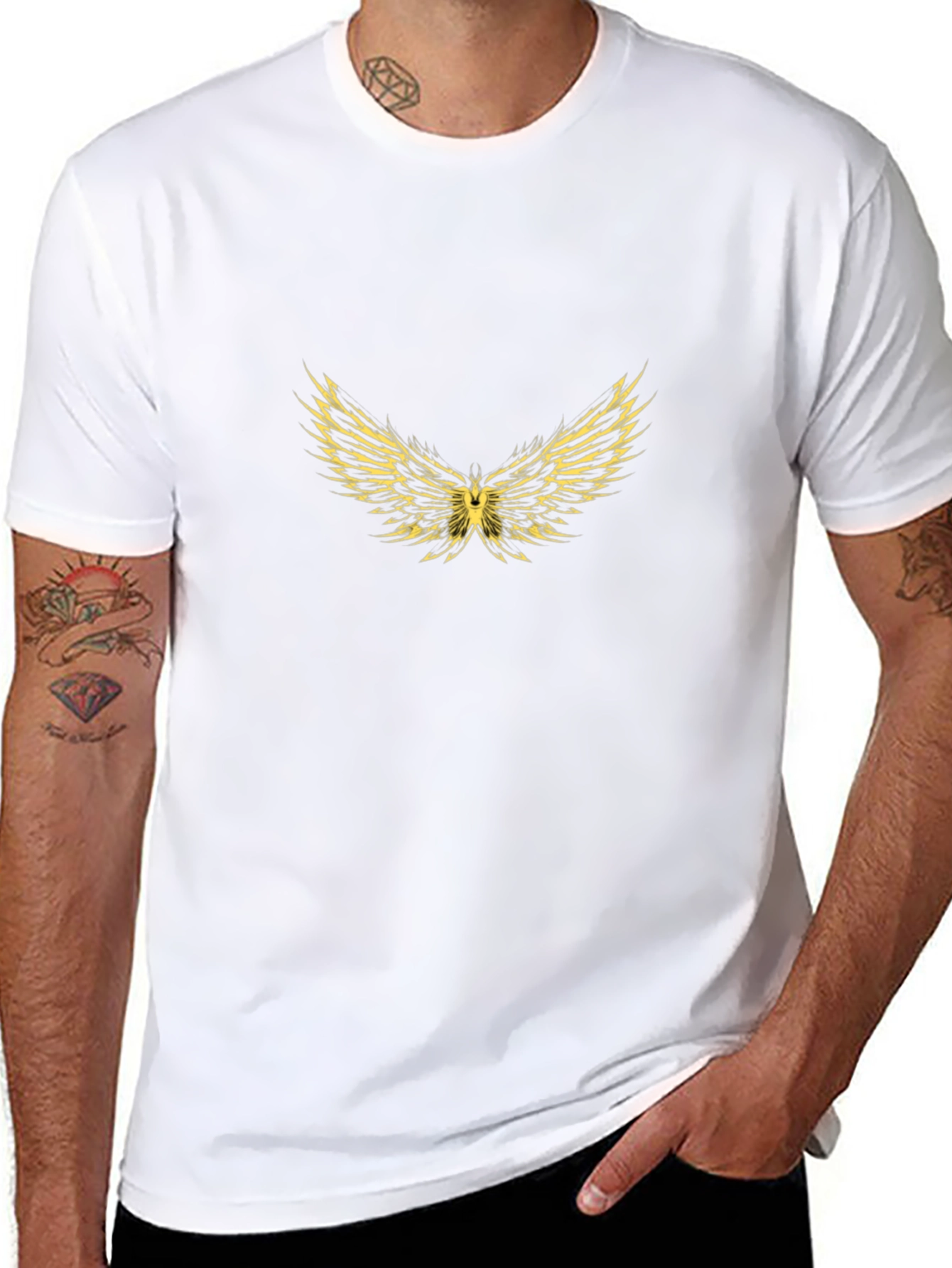 Black Tee with Golden Wings Graphic