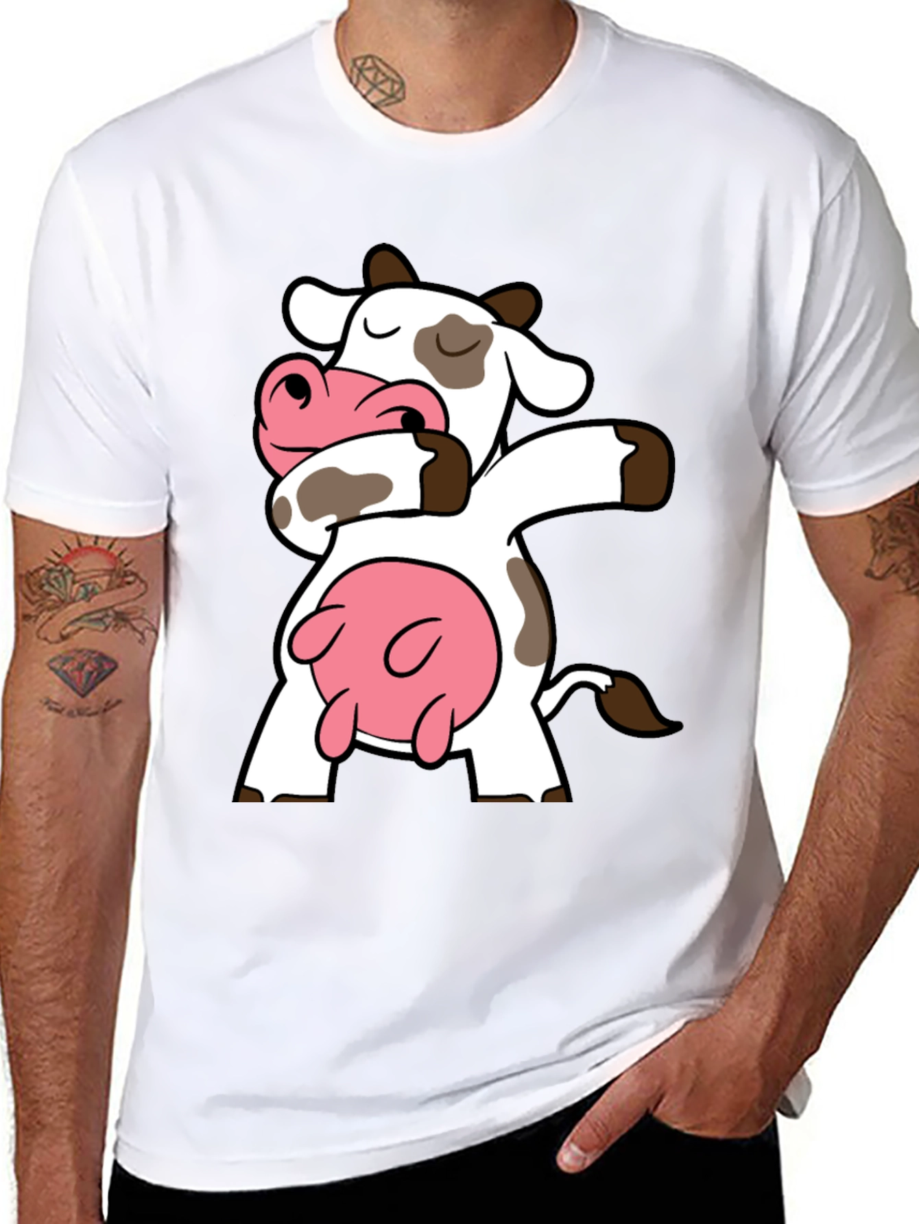 Dabbing Cow Graphic Tee - Black Cotton T-Shirt