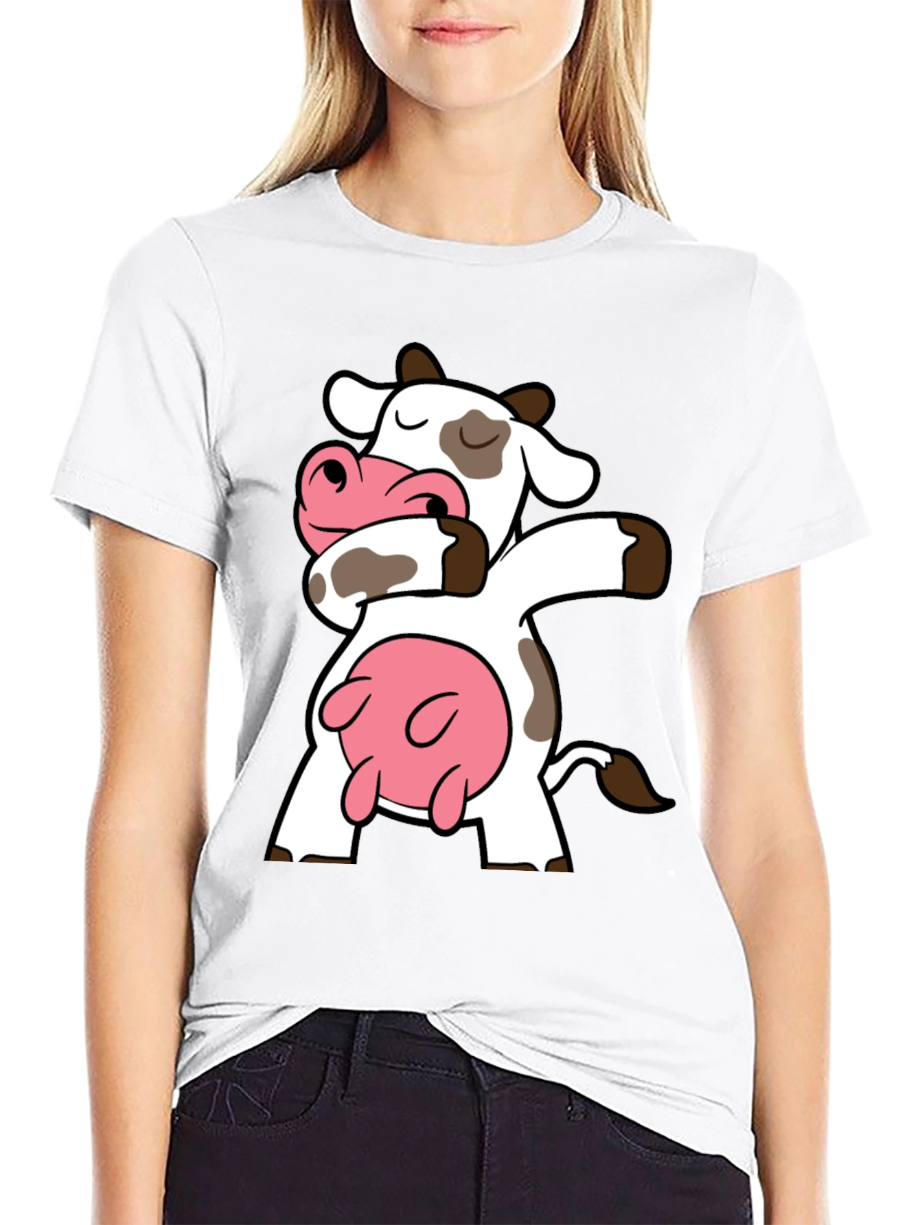 Dabbing Cow Graphic Tee - Black Cotton T-Shirt