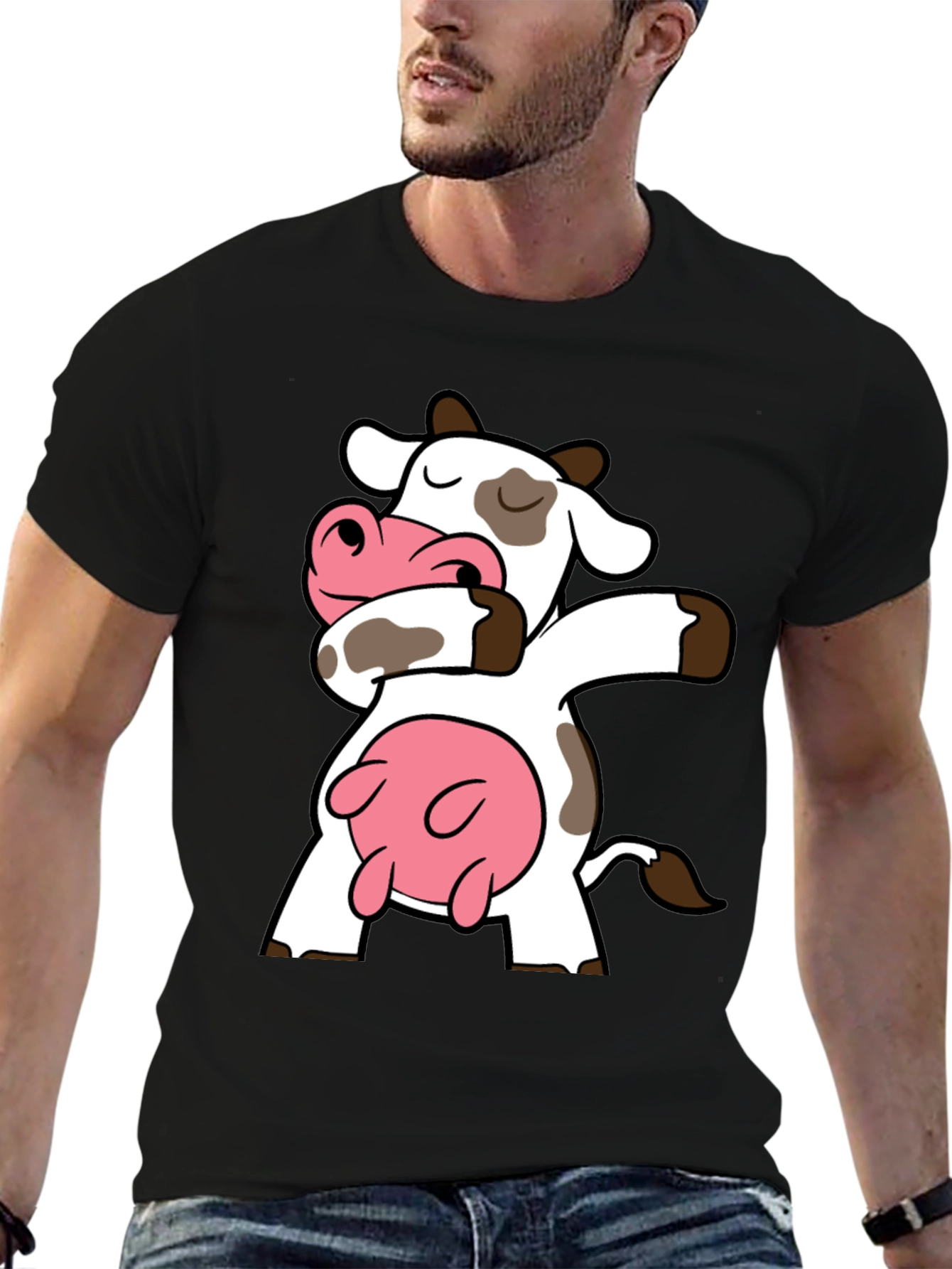 Dabbing Cow Graphic Tee - Black Cotton T-Shirt