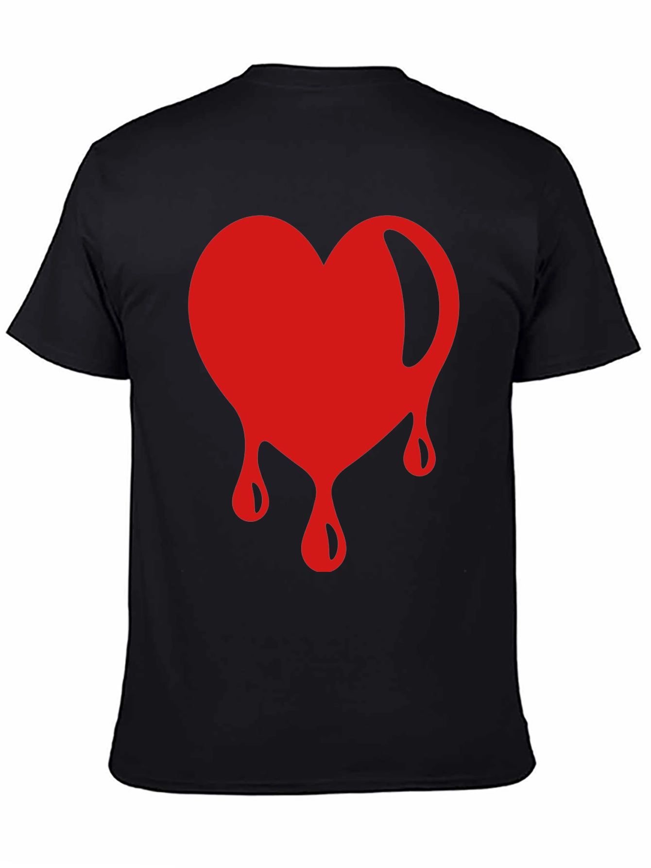 Red Dripping Heart Graphic Black T-Shirt