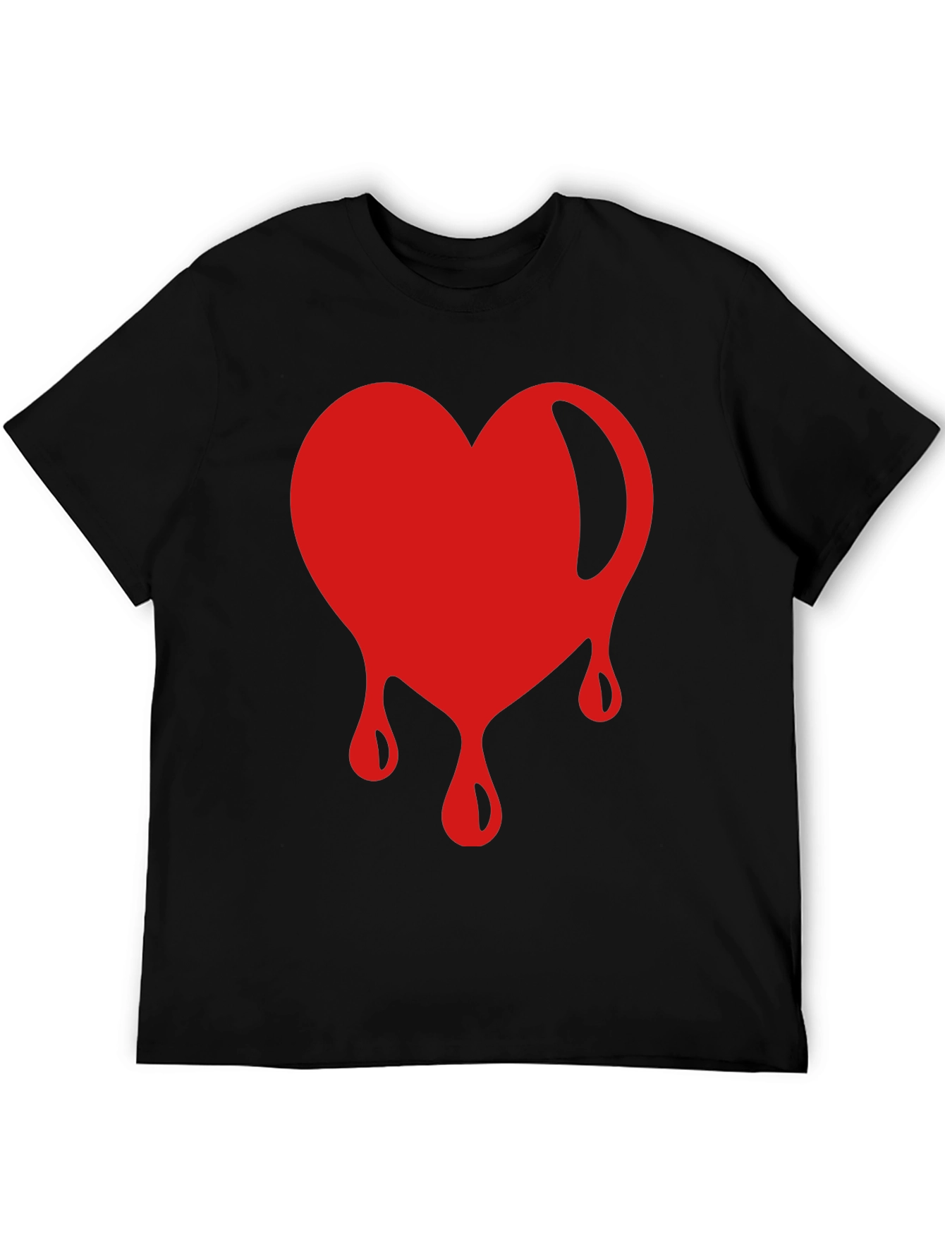 Red Dripping Heart Graphic Black T-Shirt