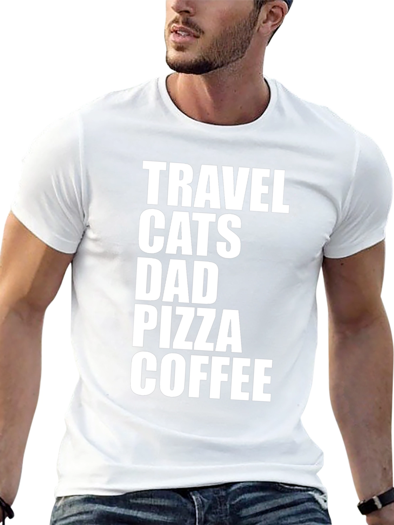 Travel Cats Dad Pizza Coffee Graphic Tee