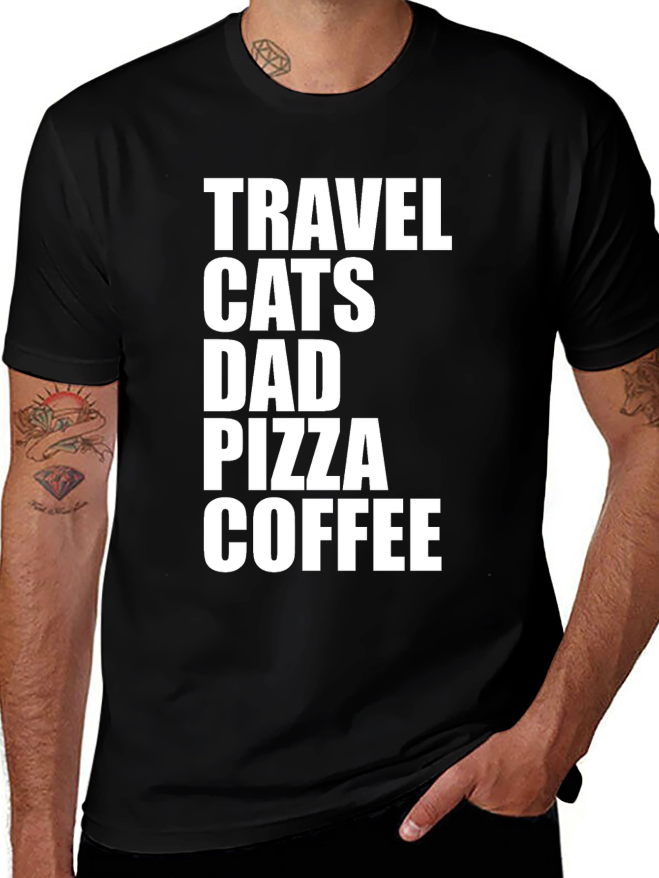 Travel Cats Dad Pizza Coffee Graphic Tee