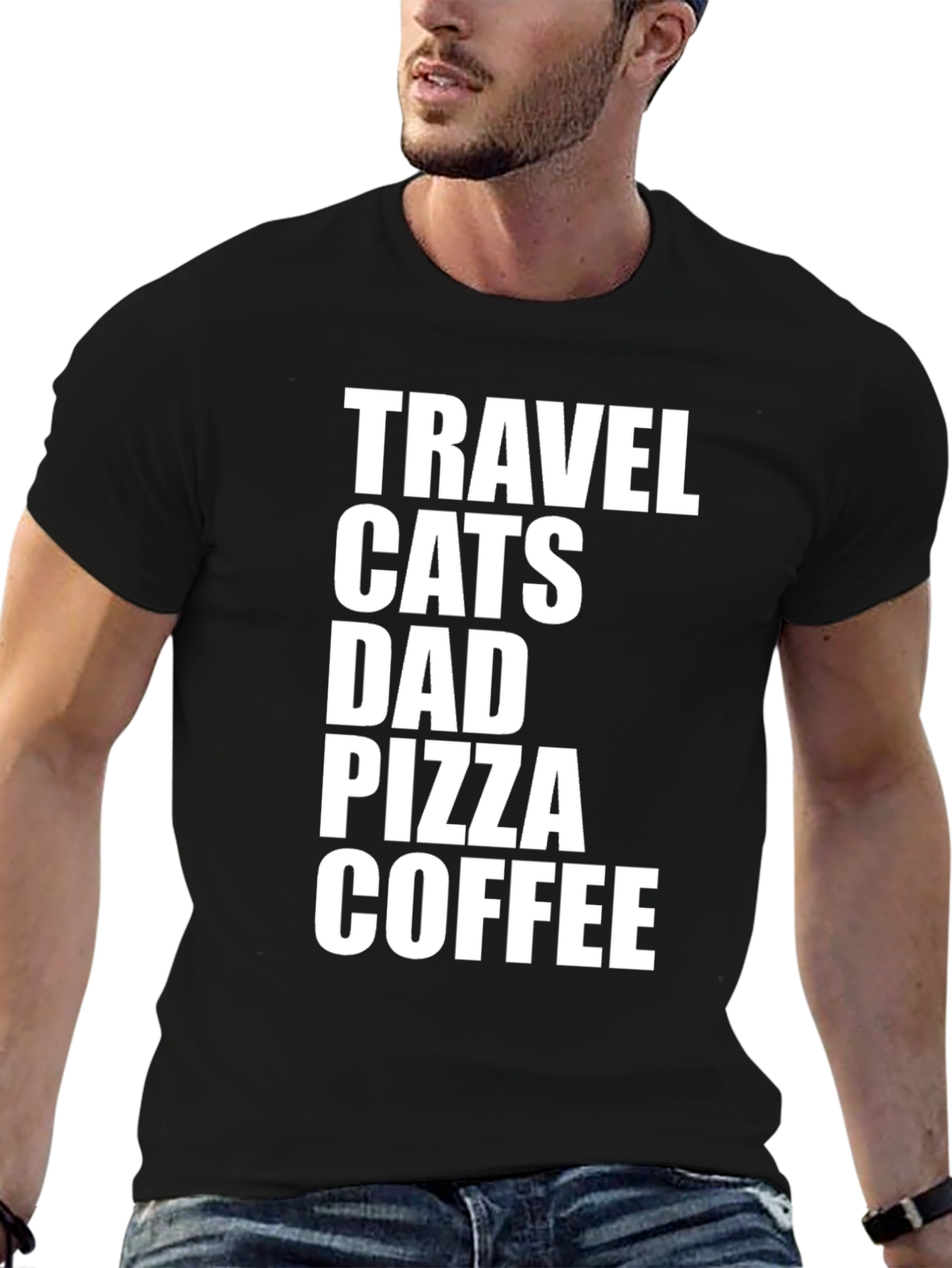 Travel Cats Dad Pizza Coffee Graphic Tee