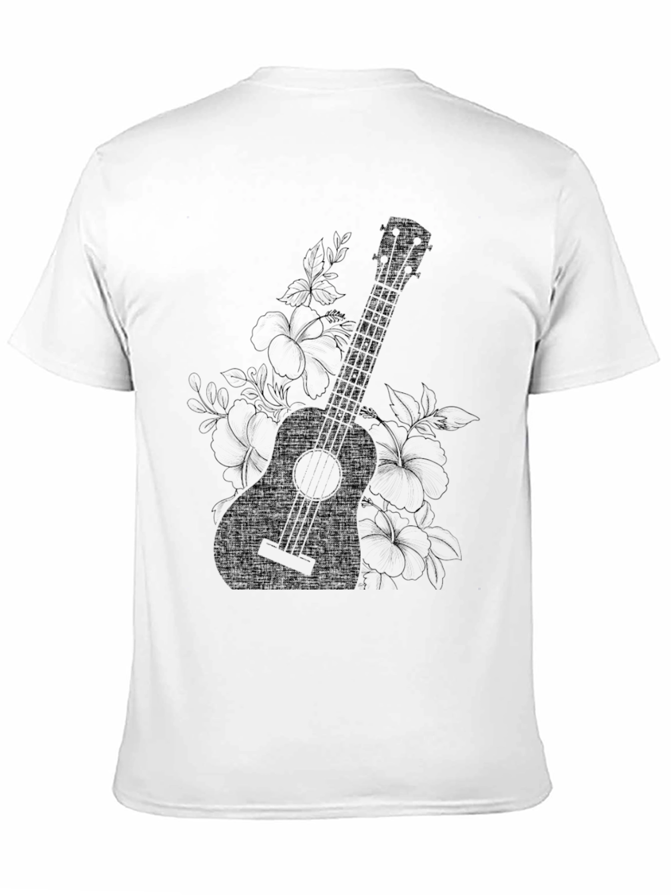 Ukulele Floral Graphic Black T-Shirt