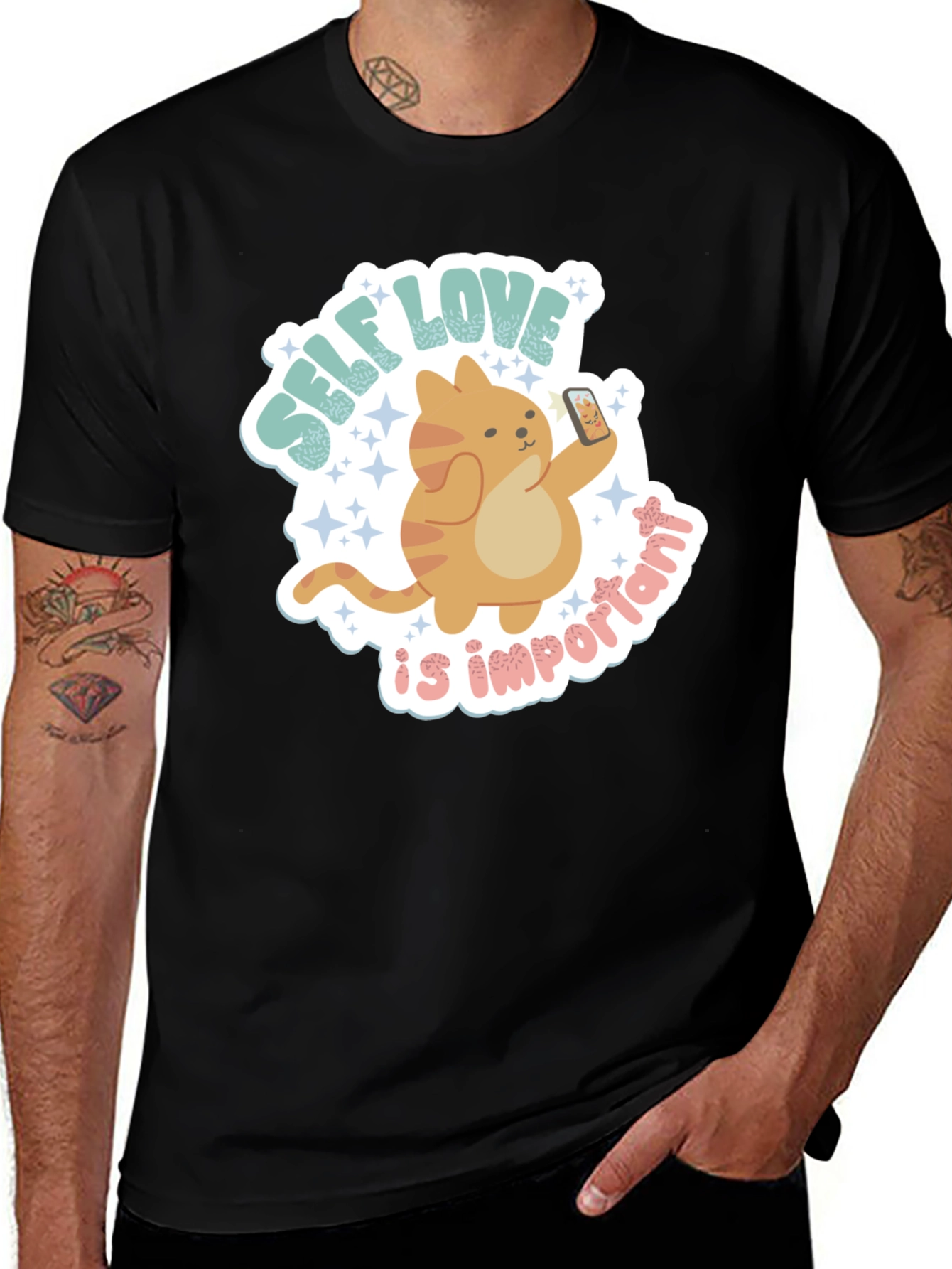 Self Love Cat Graphic Tee - Trendy Casual Shirt
