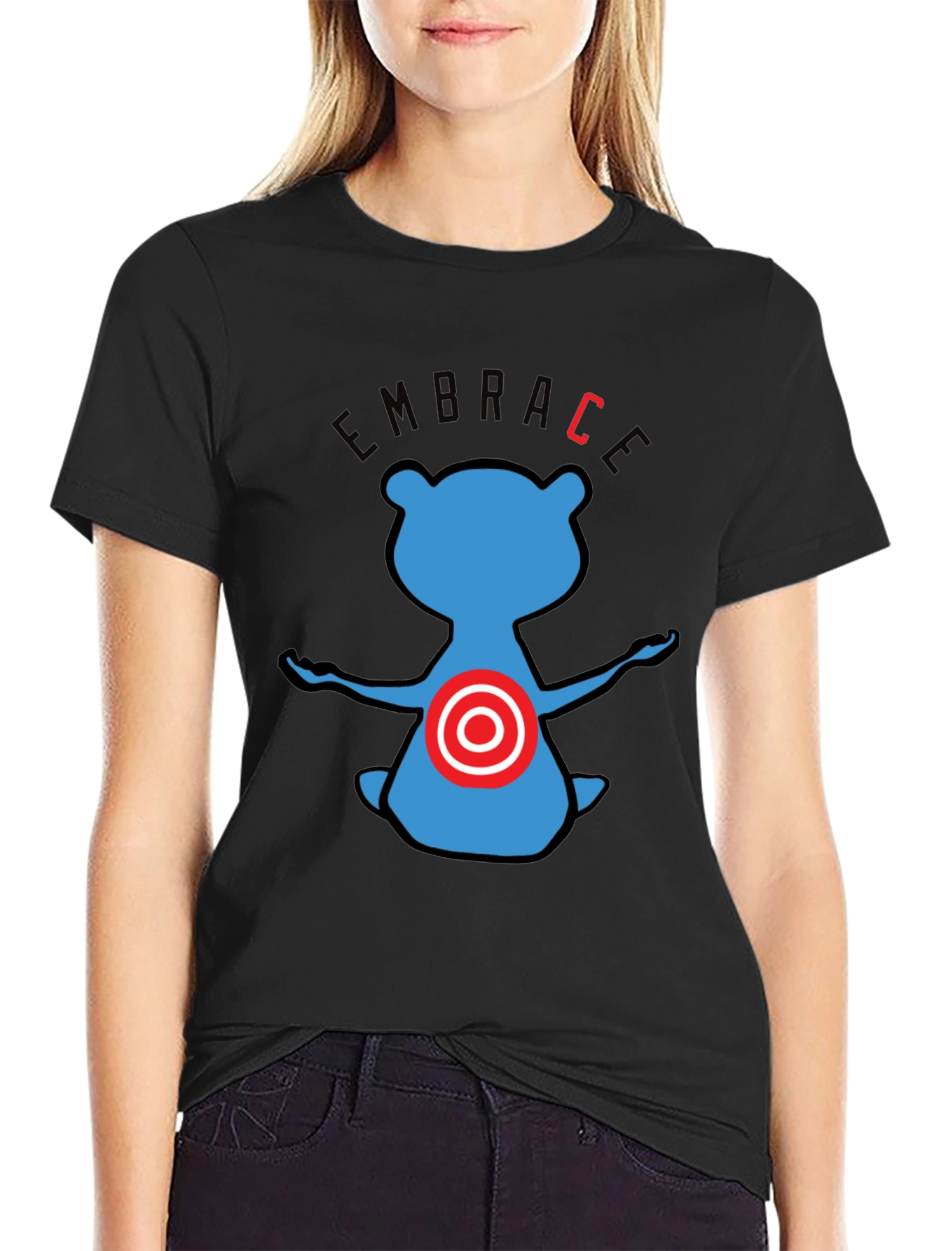 Embrace Bear T-Shirt - Black Cotton Graphic Tee