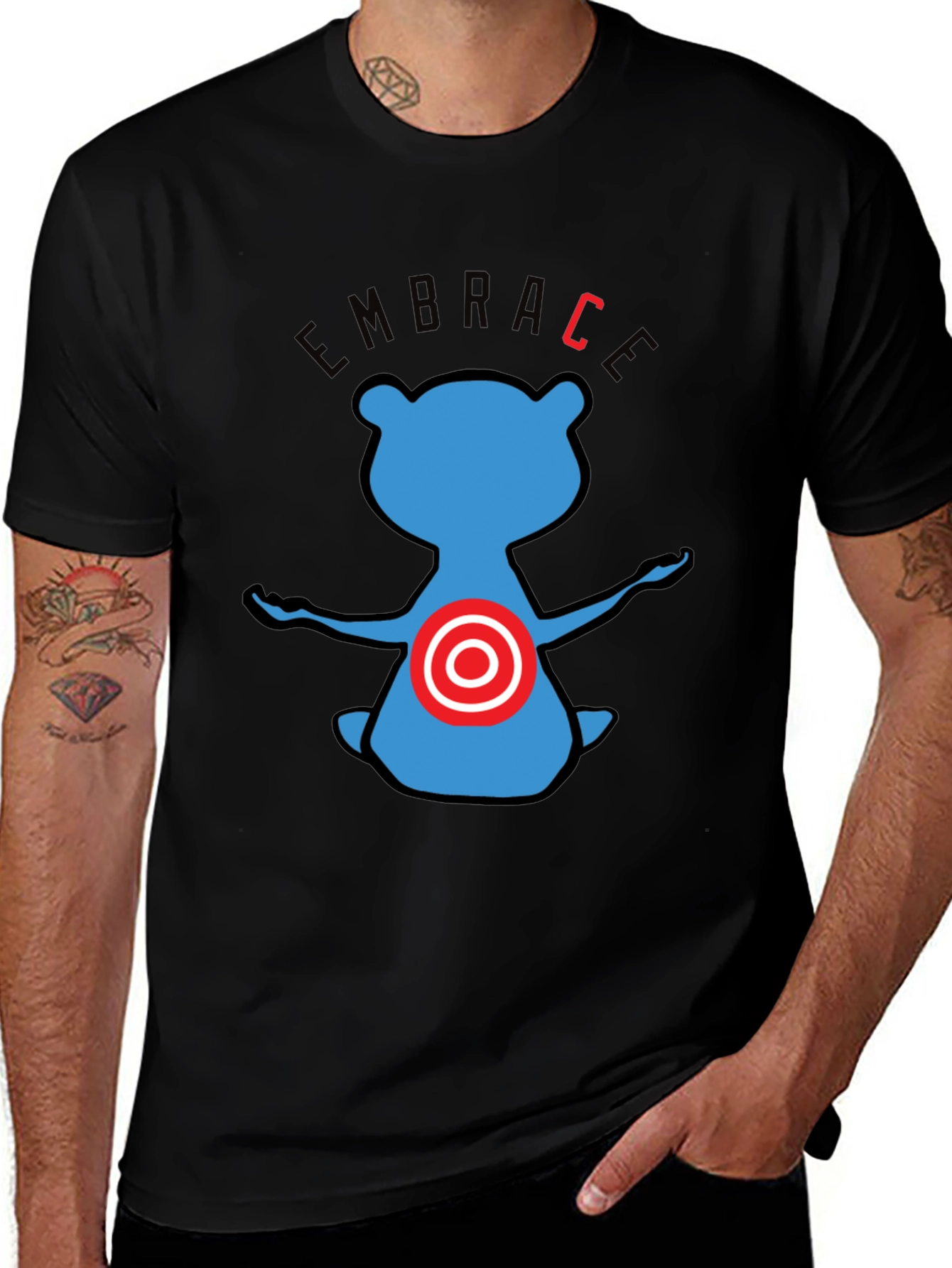 Embrace Bear T-Shirt - Black Cotton Graphic Tee