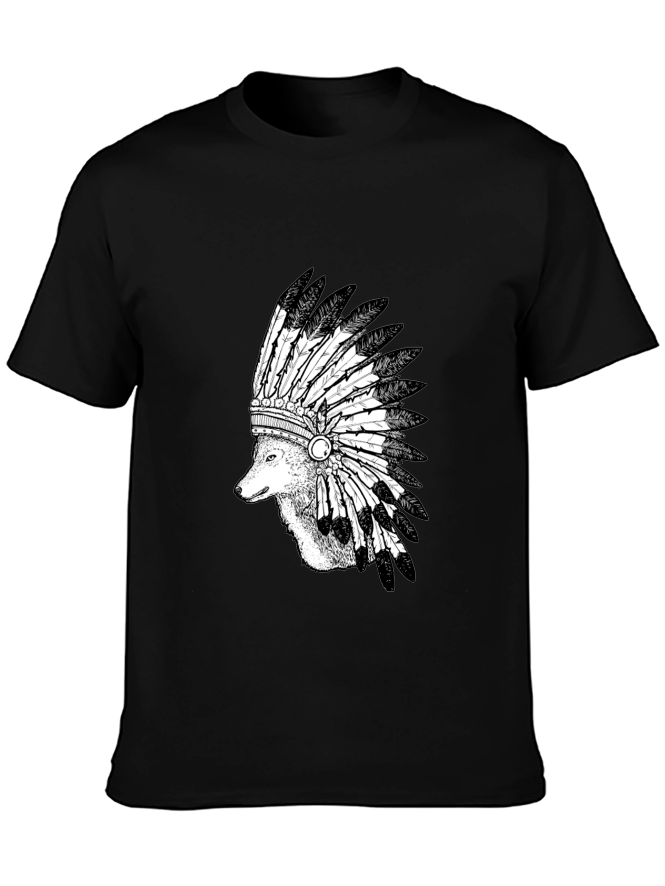 Wolf Headdress Graphic Tee - Black Cotton