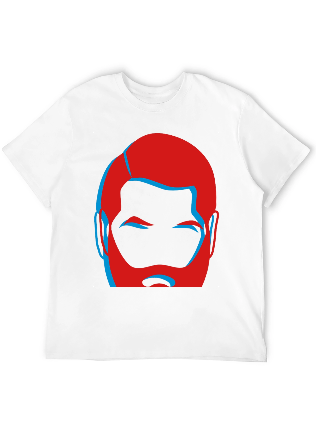 Bold Graphic Tee - Red and Blue Bearded Face