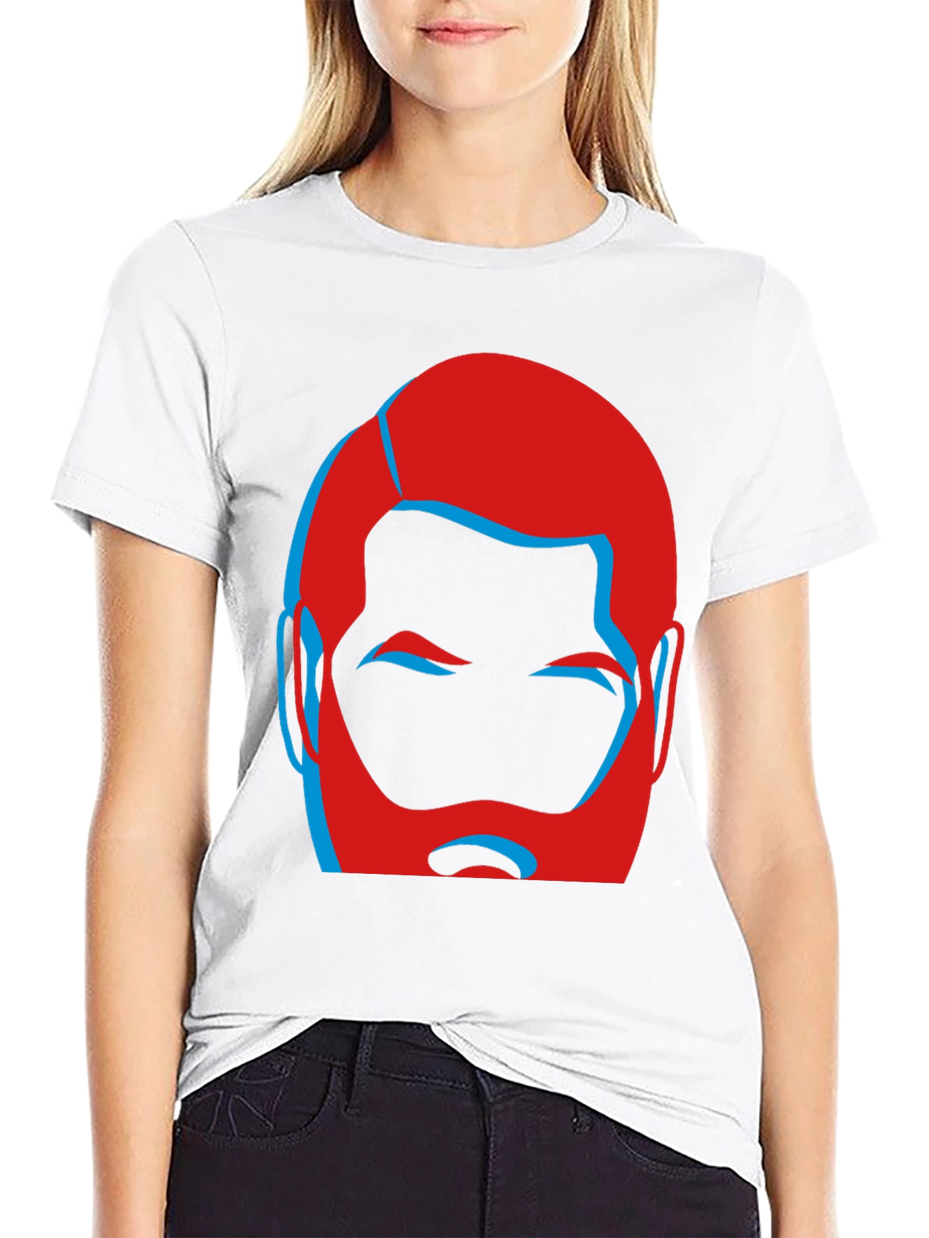 Bold Graphic Tee - Red and Blue Bearded Face