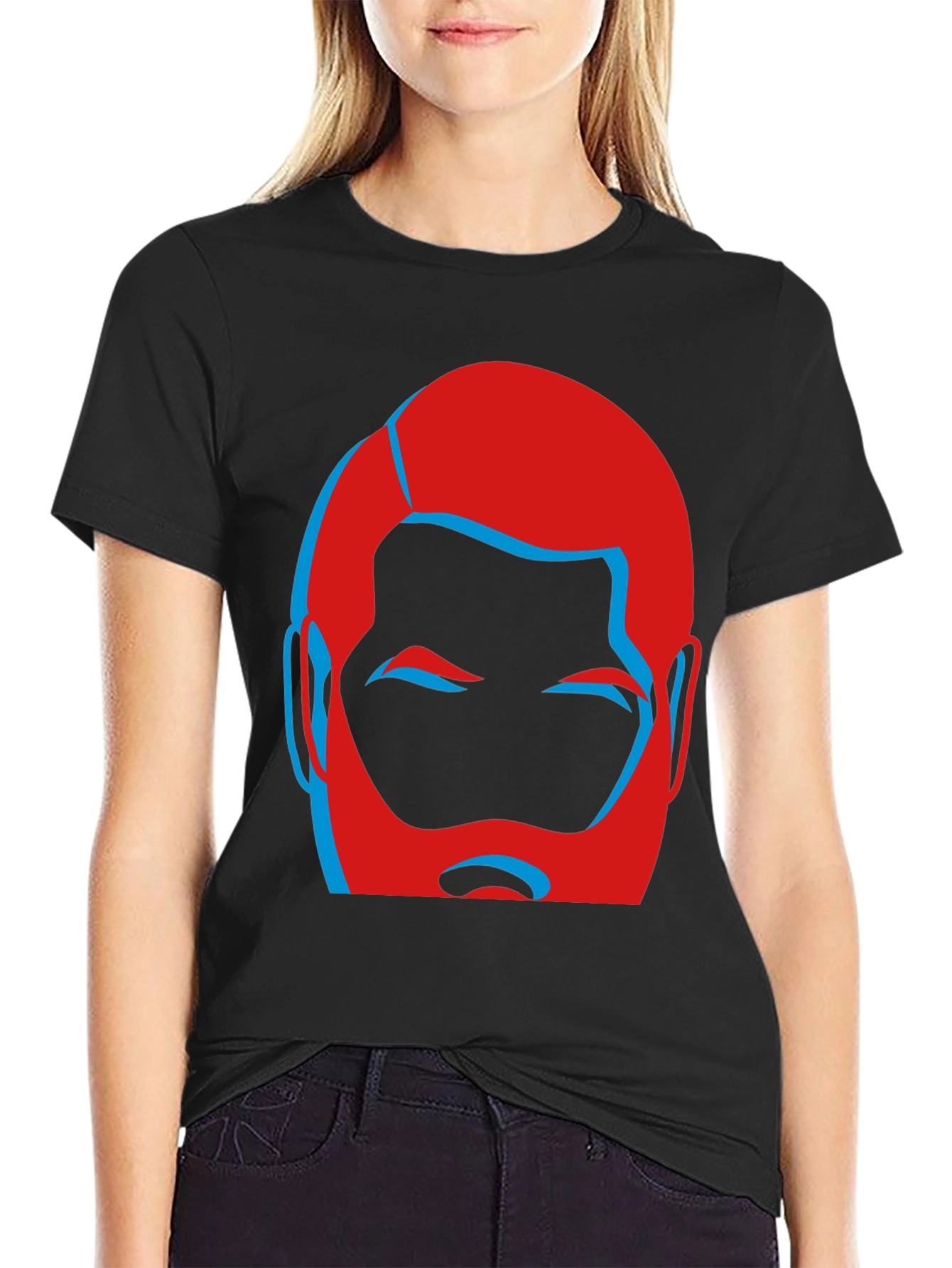Bold Graphic Tee - Red and Blue Bearded Face
